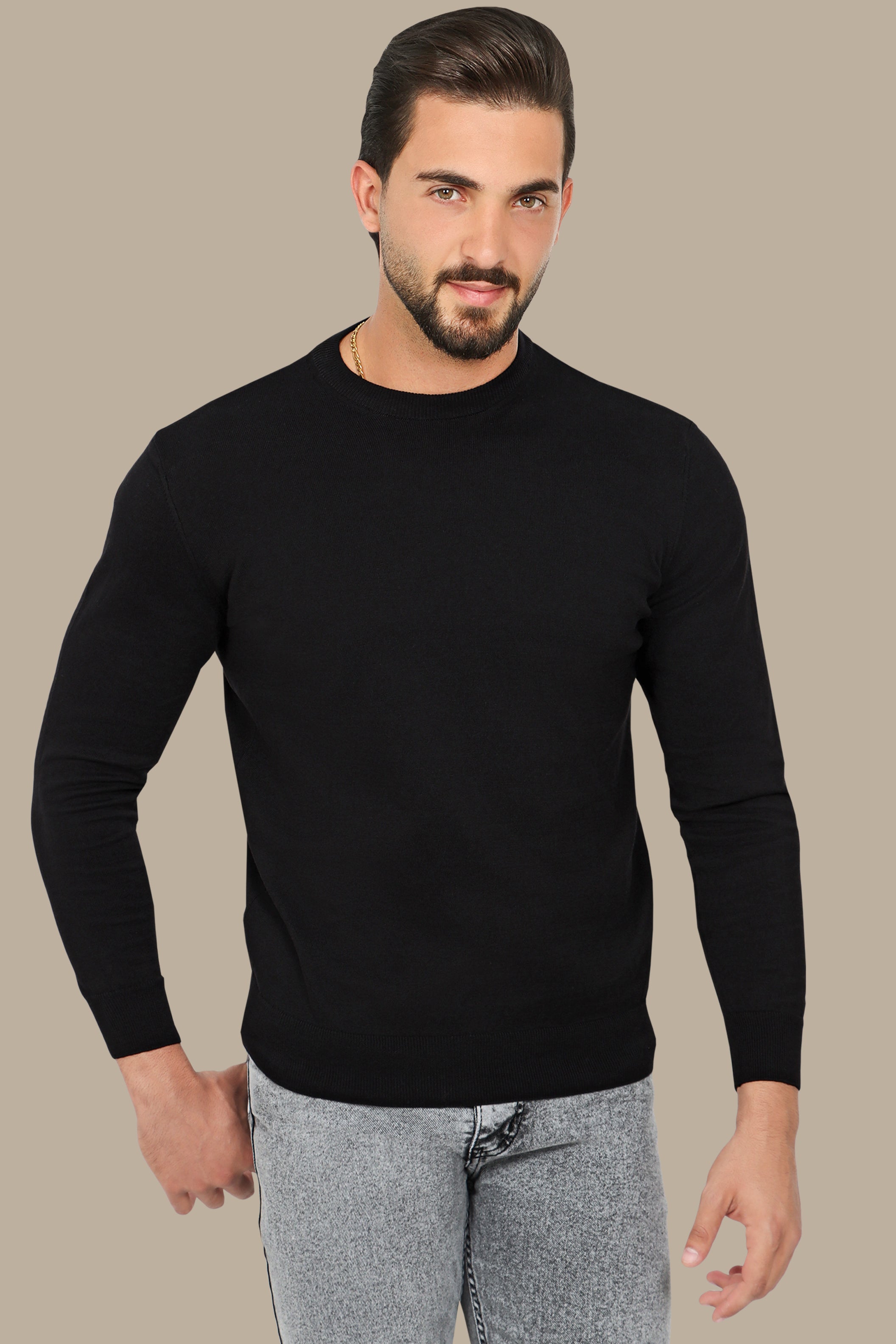 Black Basic Round Neck Sweater