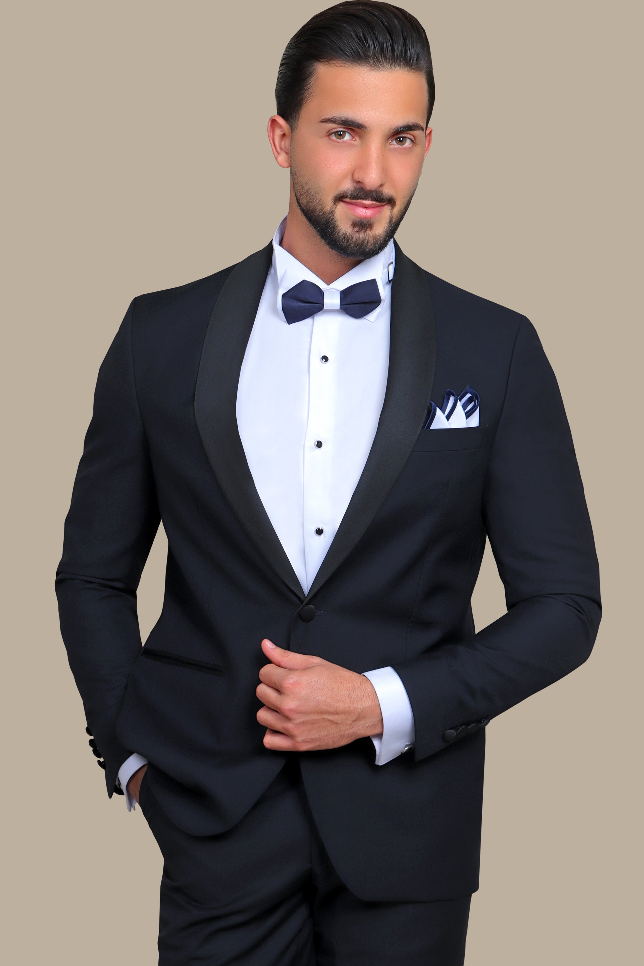 Navy and Black Shawl Lapel Tuxedo