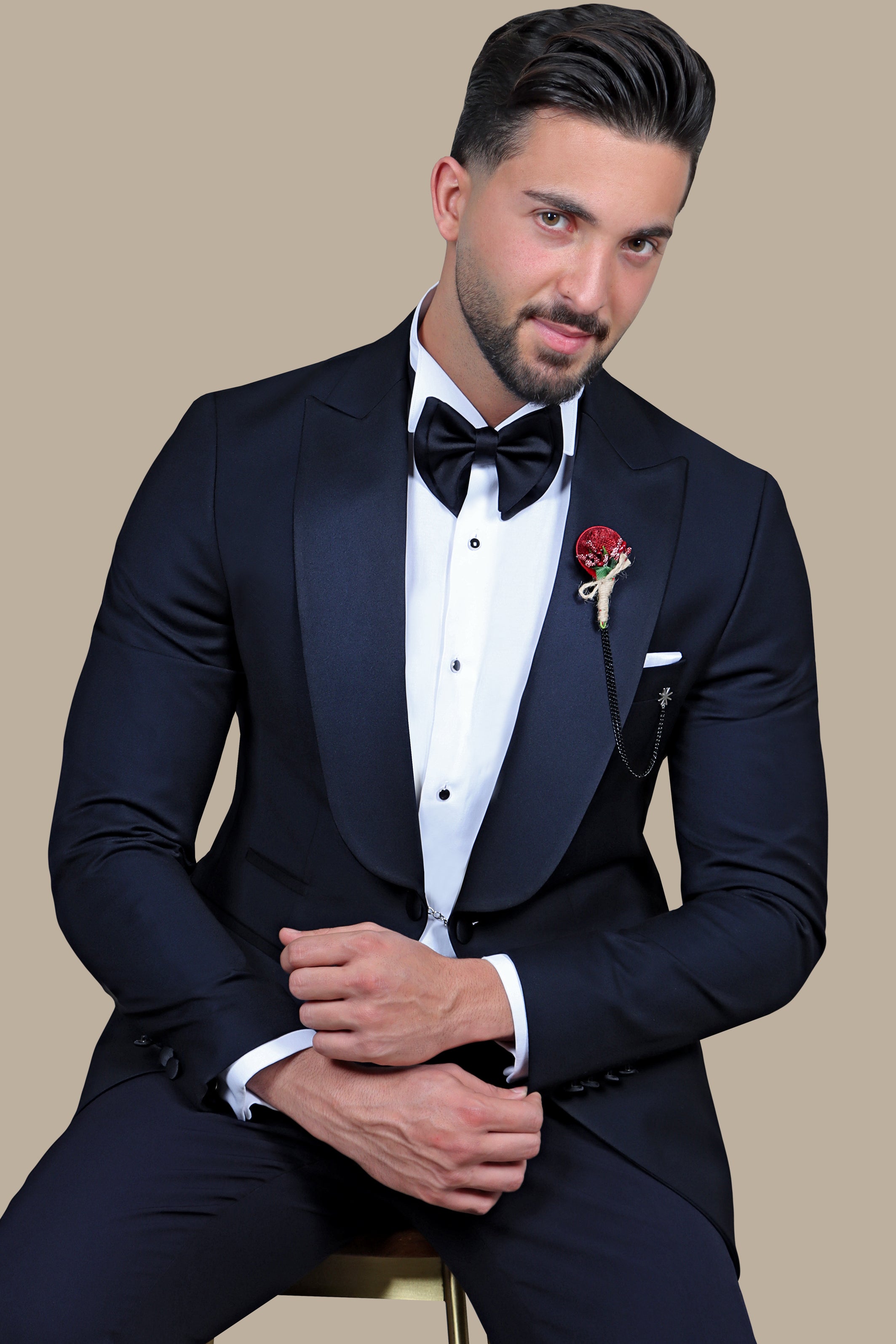 Elegant Navy Wide Peak 3-Piece Tuxedo Ensemble