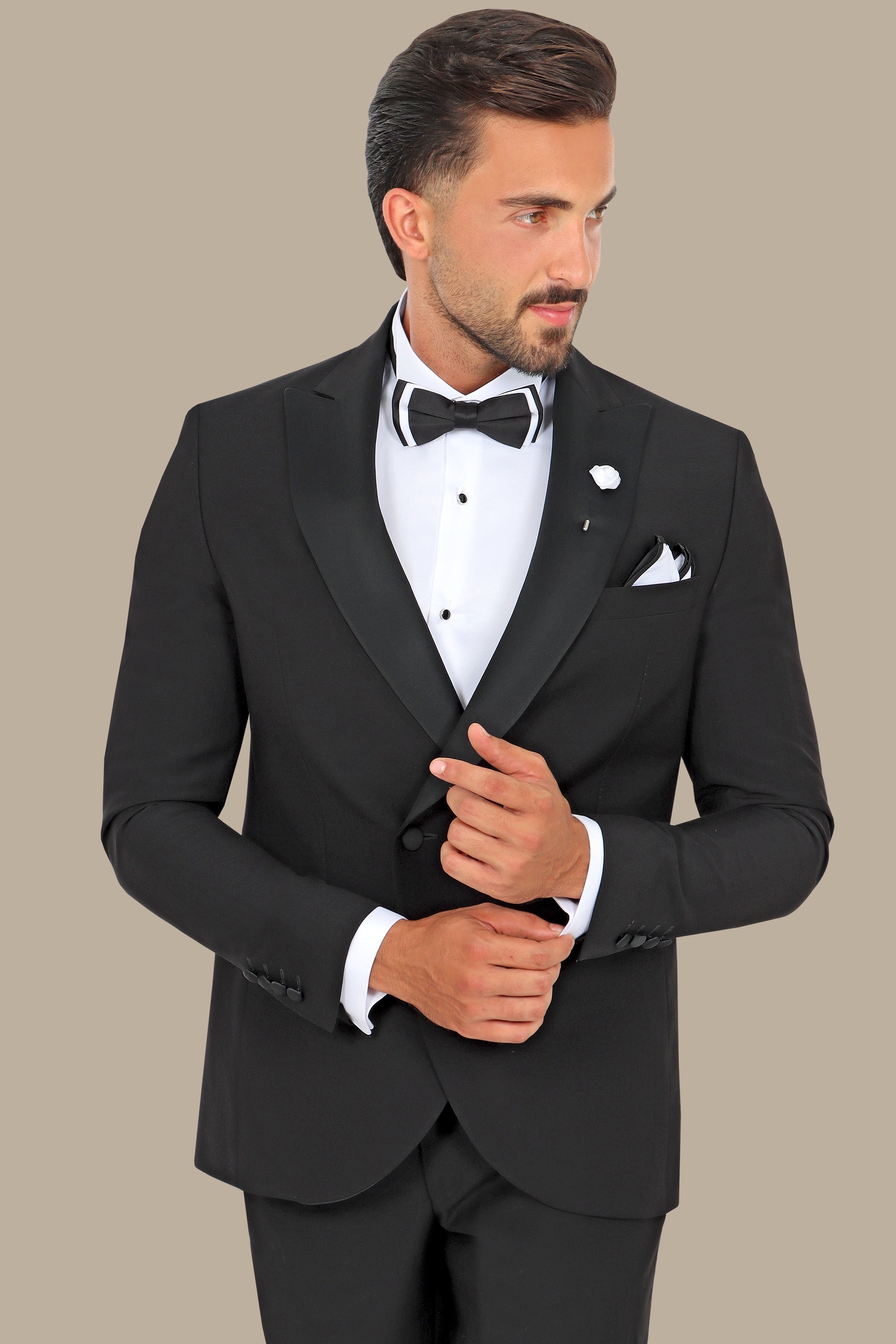 Black Double-Breasted Tuxedo with Peak Lapel - Two Button Classic