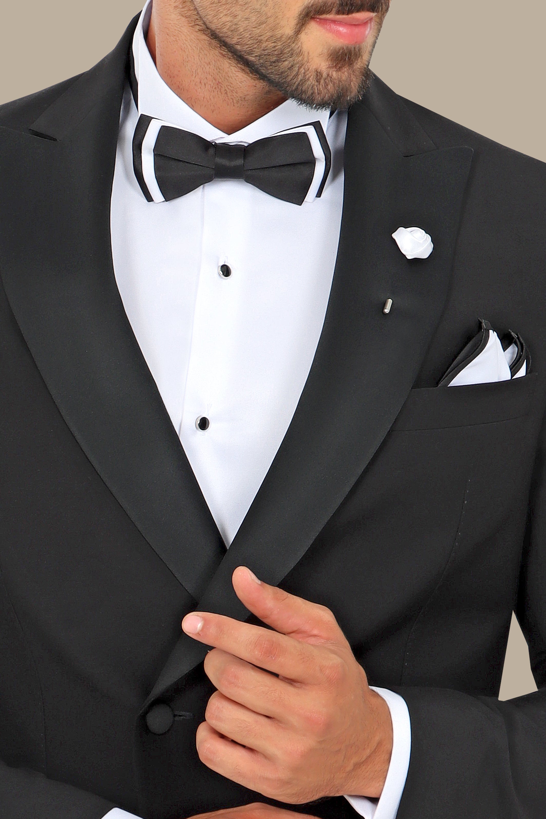 Black Double-Breasted Tuxedo with Peak Lapel - Two Button Classic