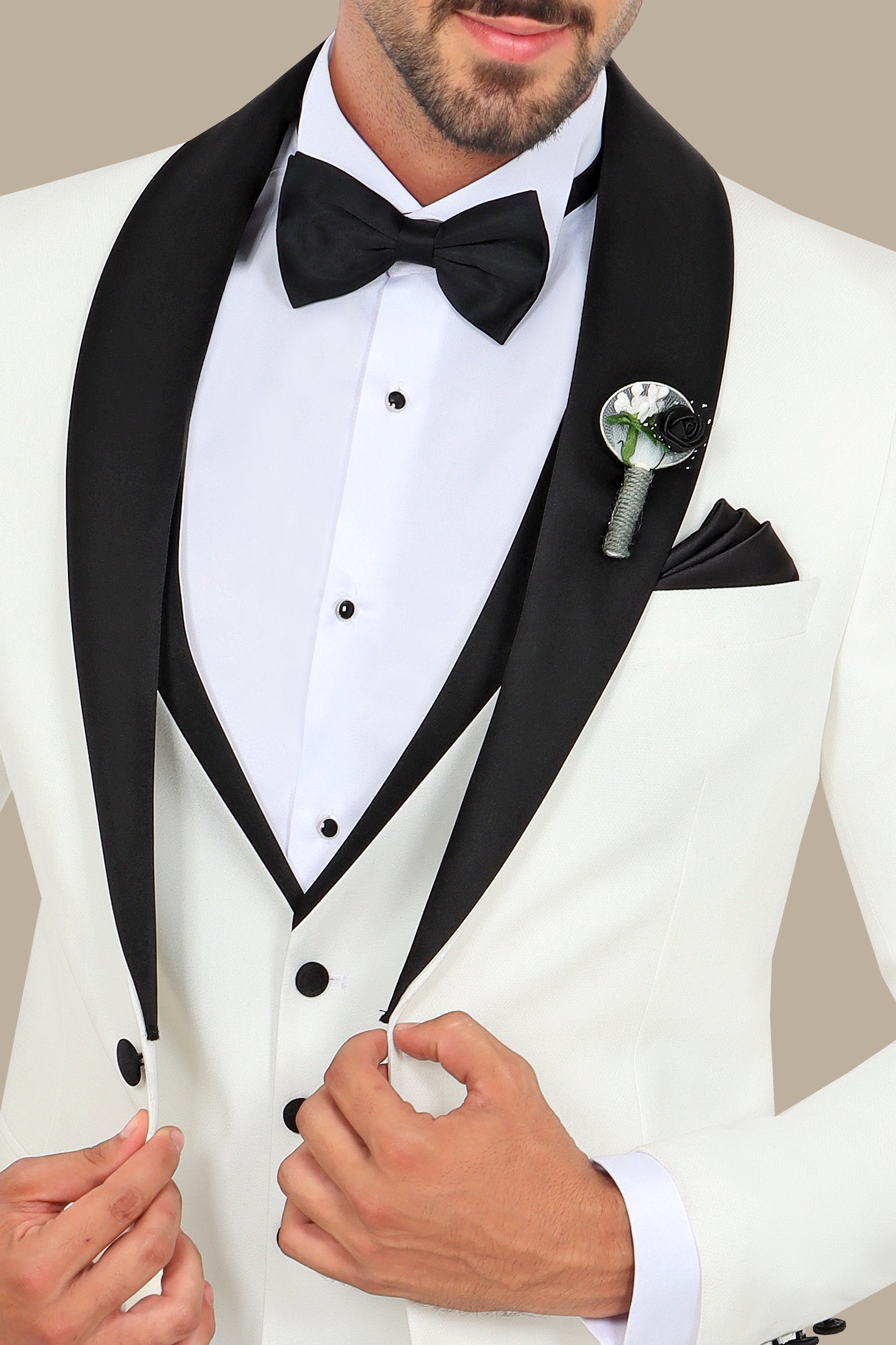 Elegant White Collar 3-Piece Tuxedo Suit