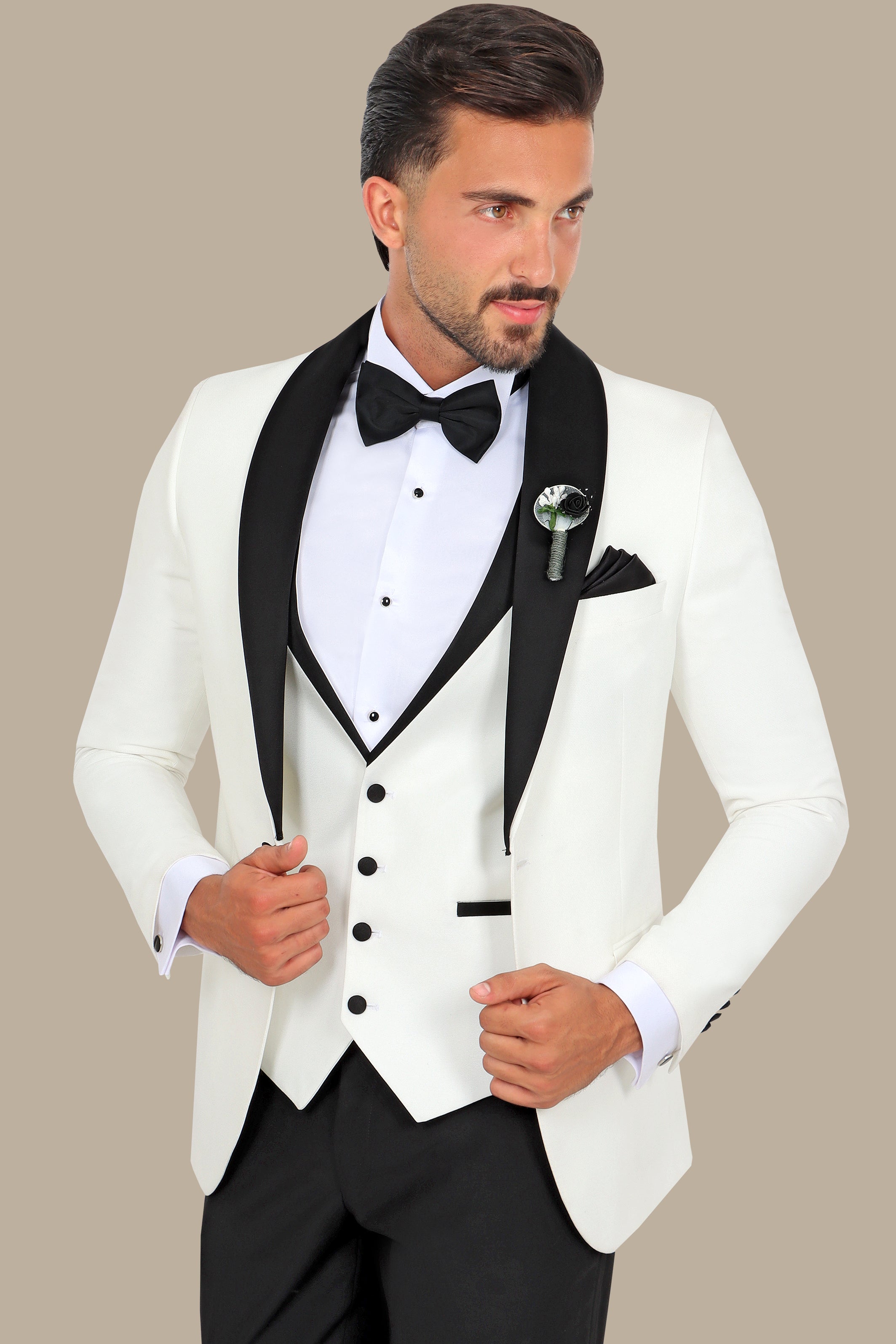 Elegant White Collar 3-Piece Tuxedo Suit