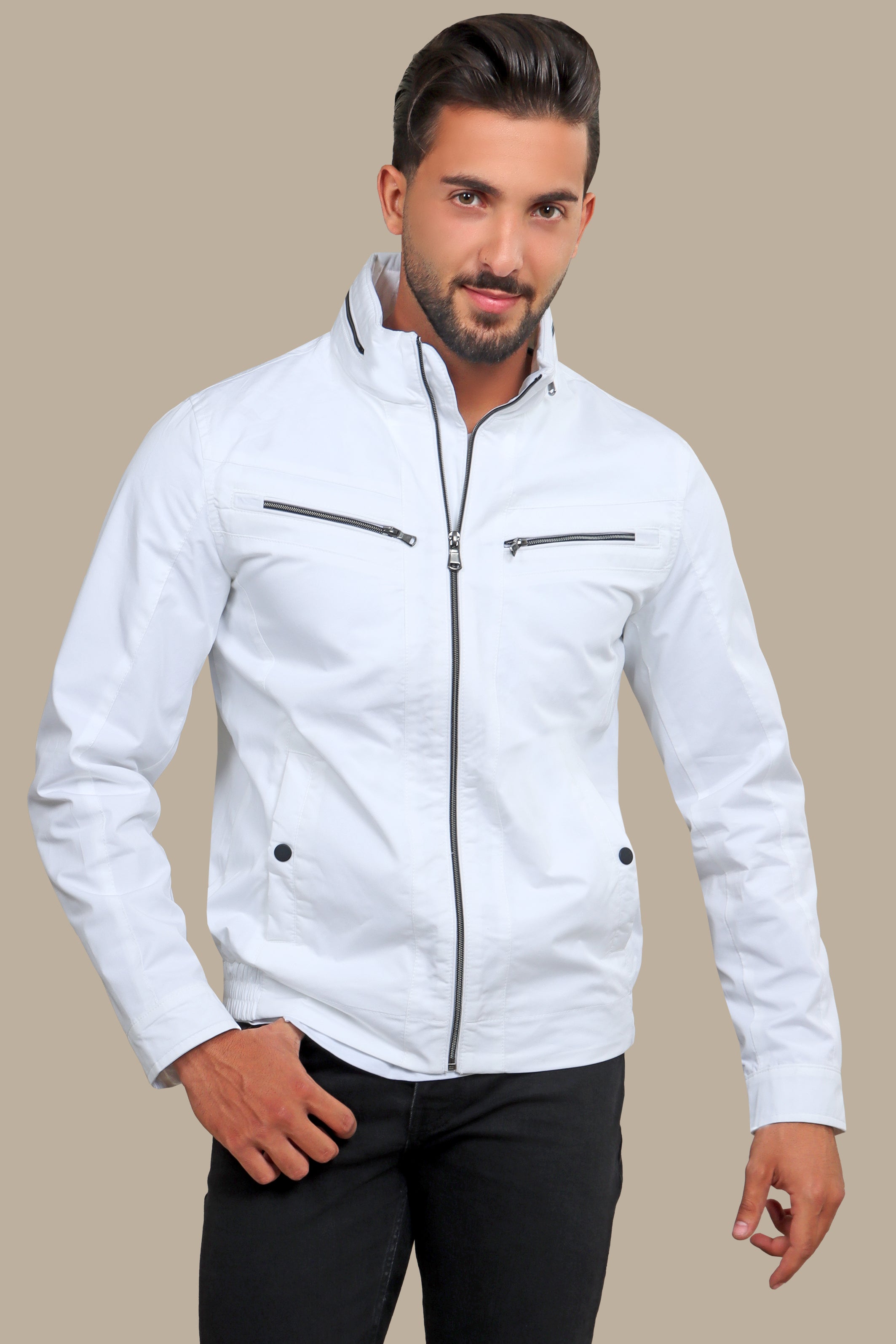 Dual-Zipper White Comfort Jacket: Versatile Style Meets Ultimate Comfort