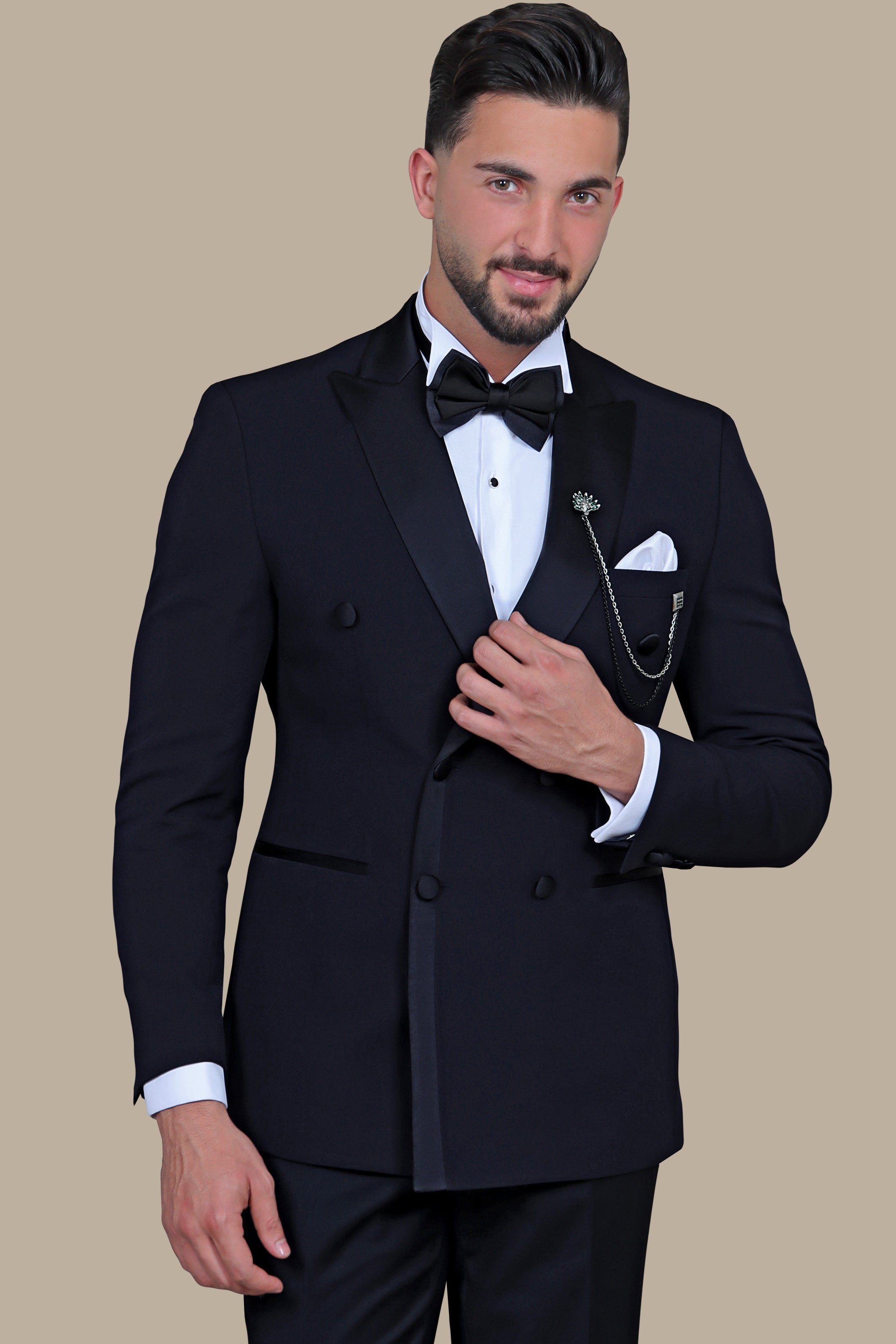 Navy Satin Double-Breasted Tuxedo