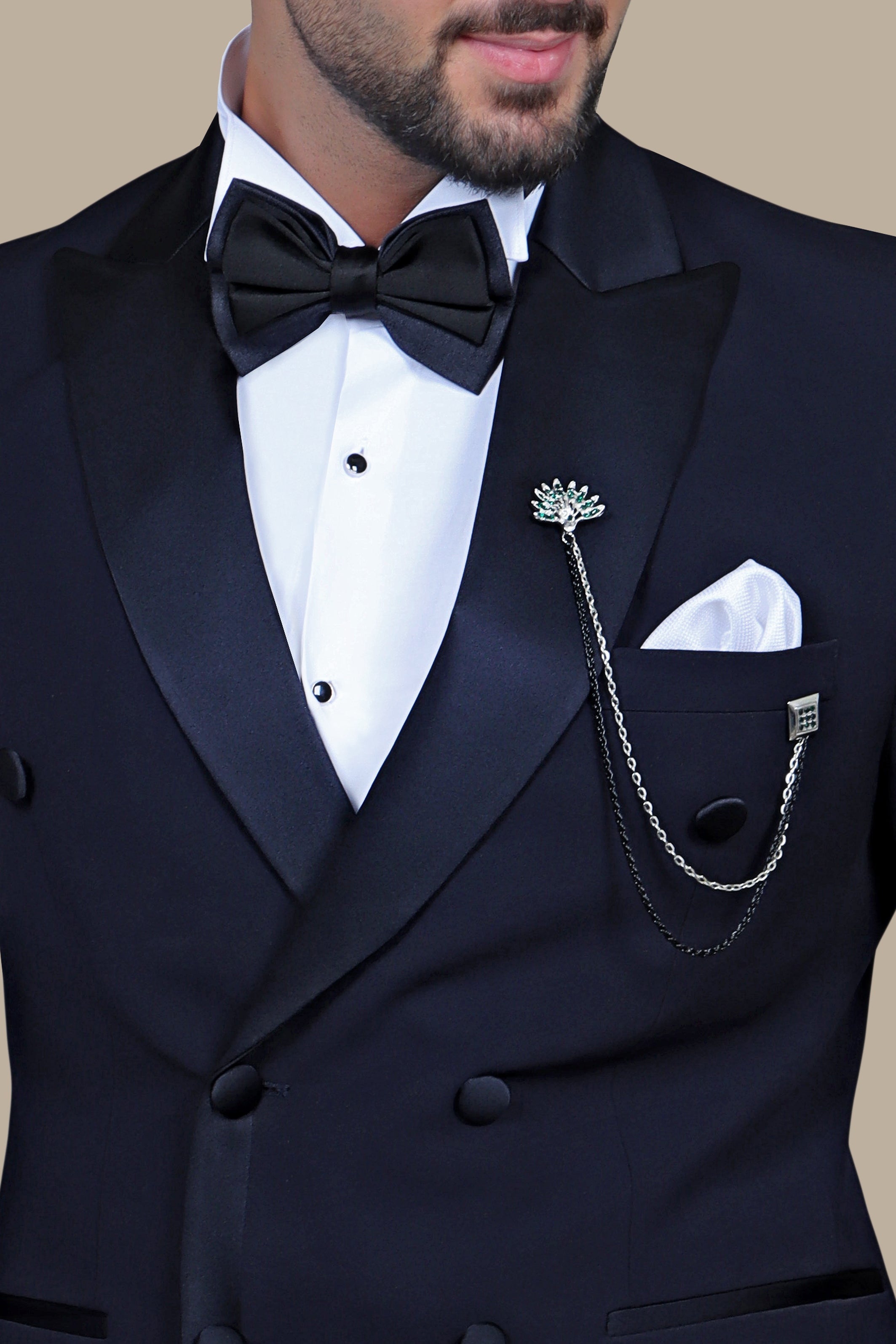 Navy Satin Double-Breasted Tuxedo