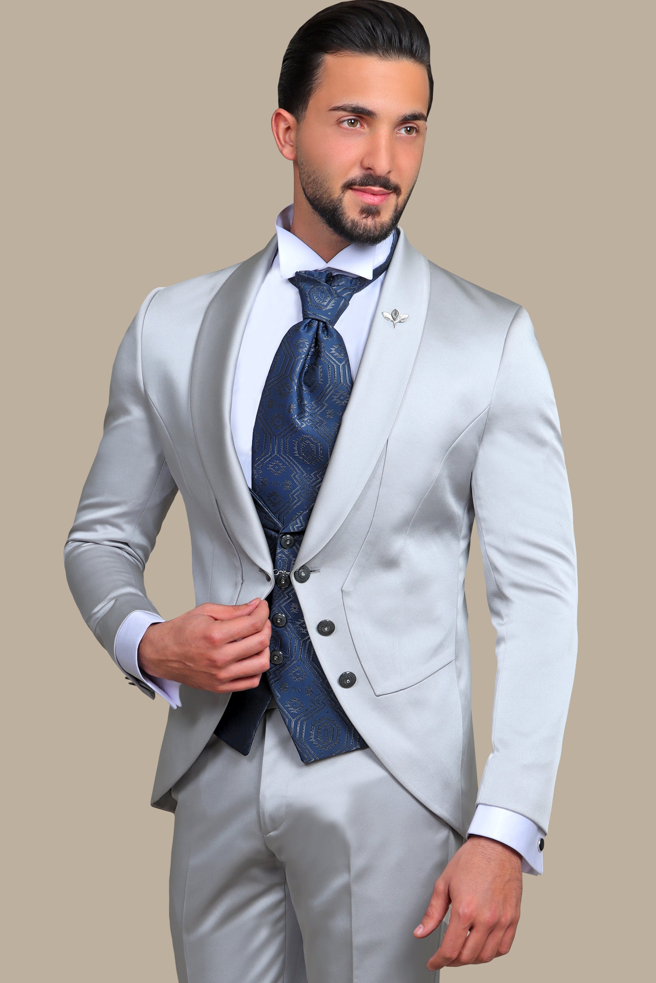 Timeless Sophistication: Silver 6-Button Shawl Collar Tuxedo