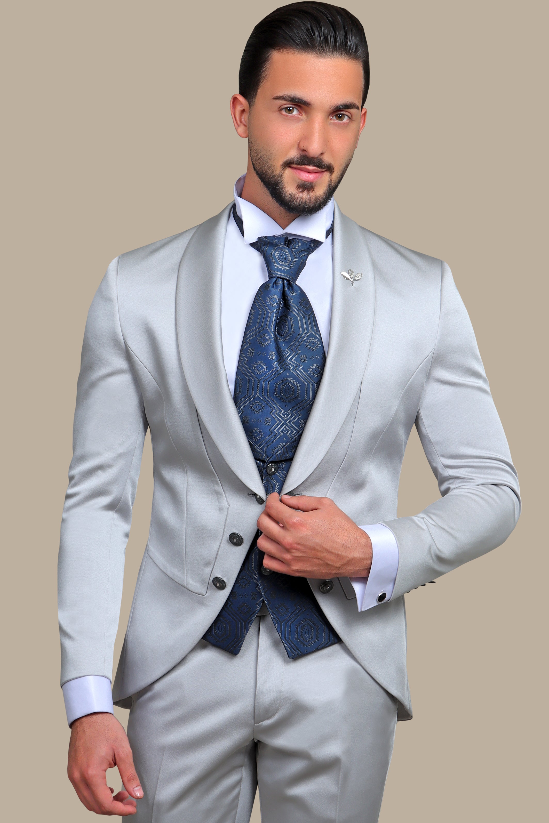 Timeless Sophistication: Silver 6-Button Shawl Collar Tuxedo