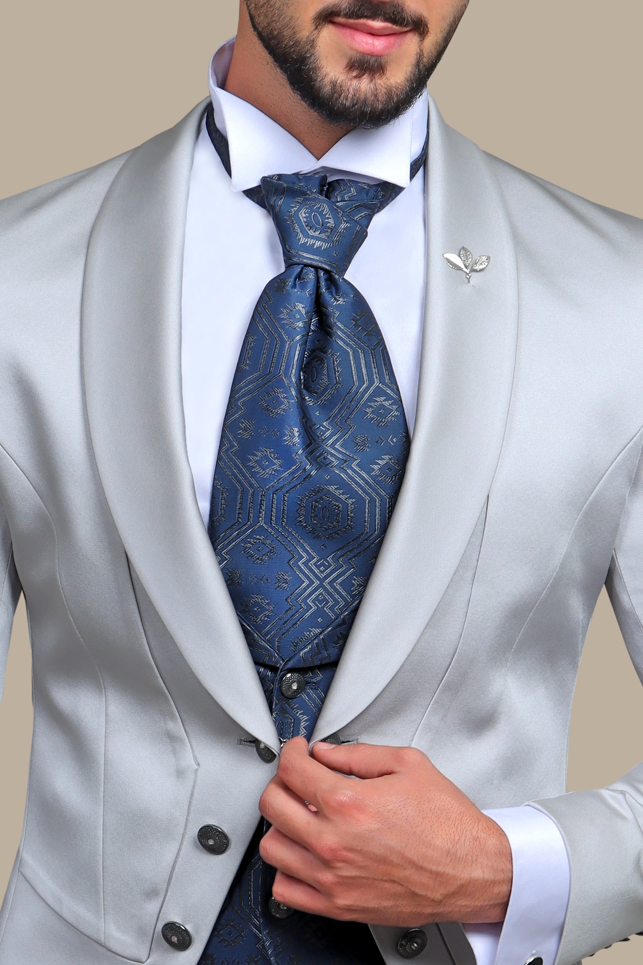 Timeless Sophistication: Silver 6-Button Shawl Collar Tuxedo