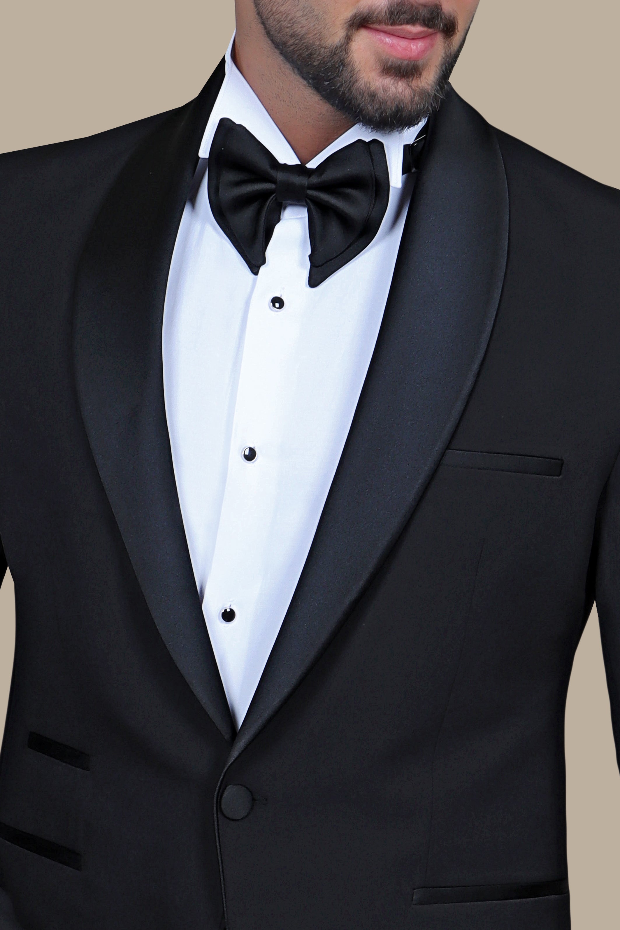 Black Collar 3-Piece Tuxedo with Double Fillet Side Detailing