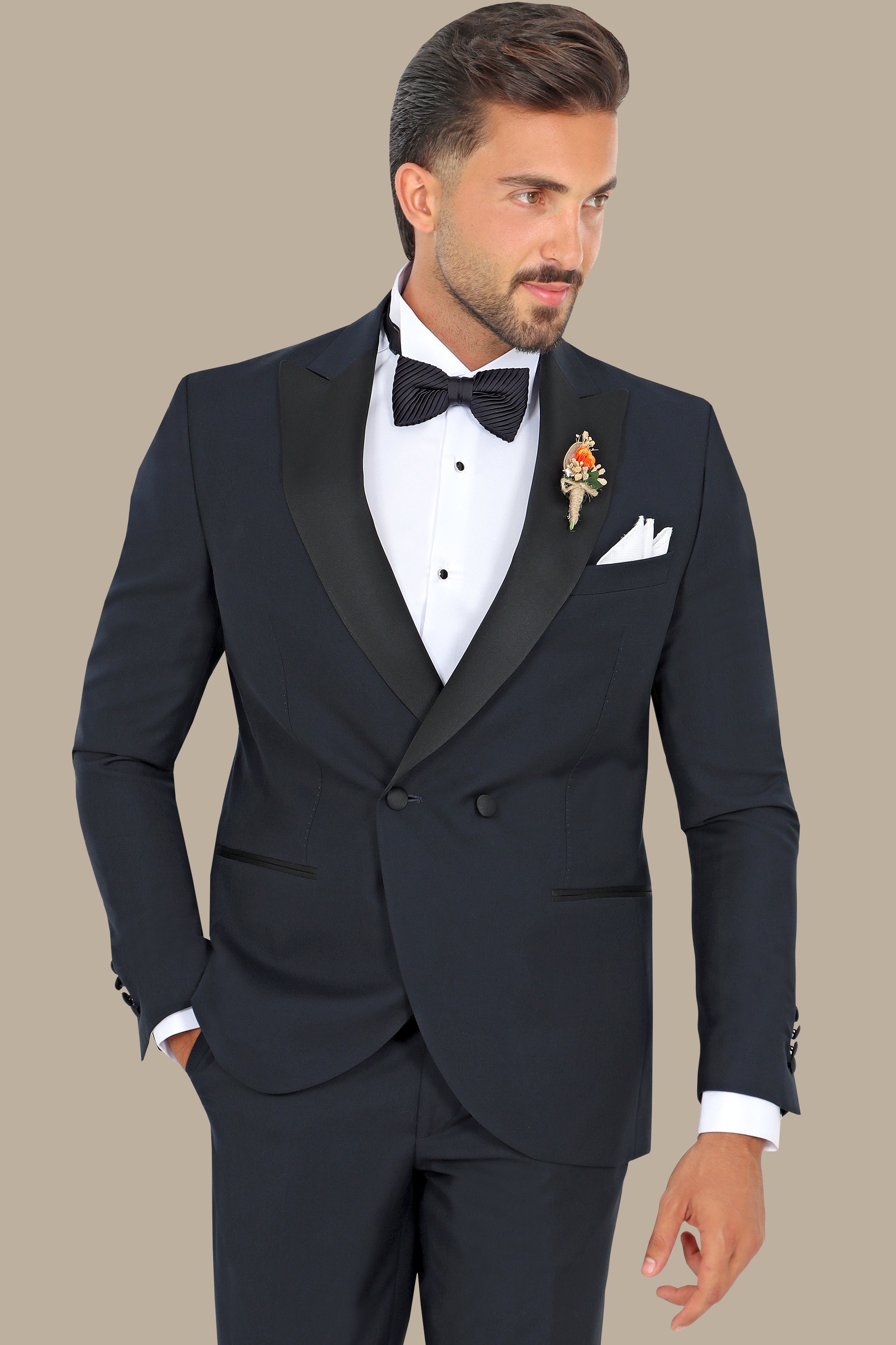 Navy Double-Breasted Peak Lapel Tuxedo