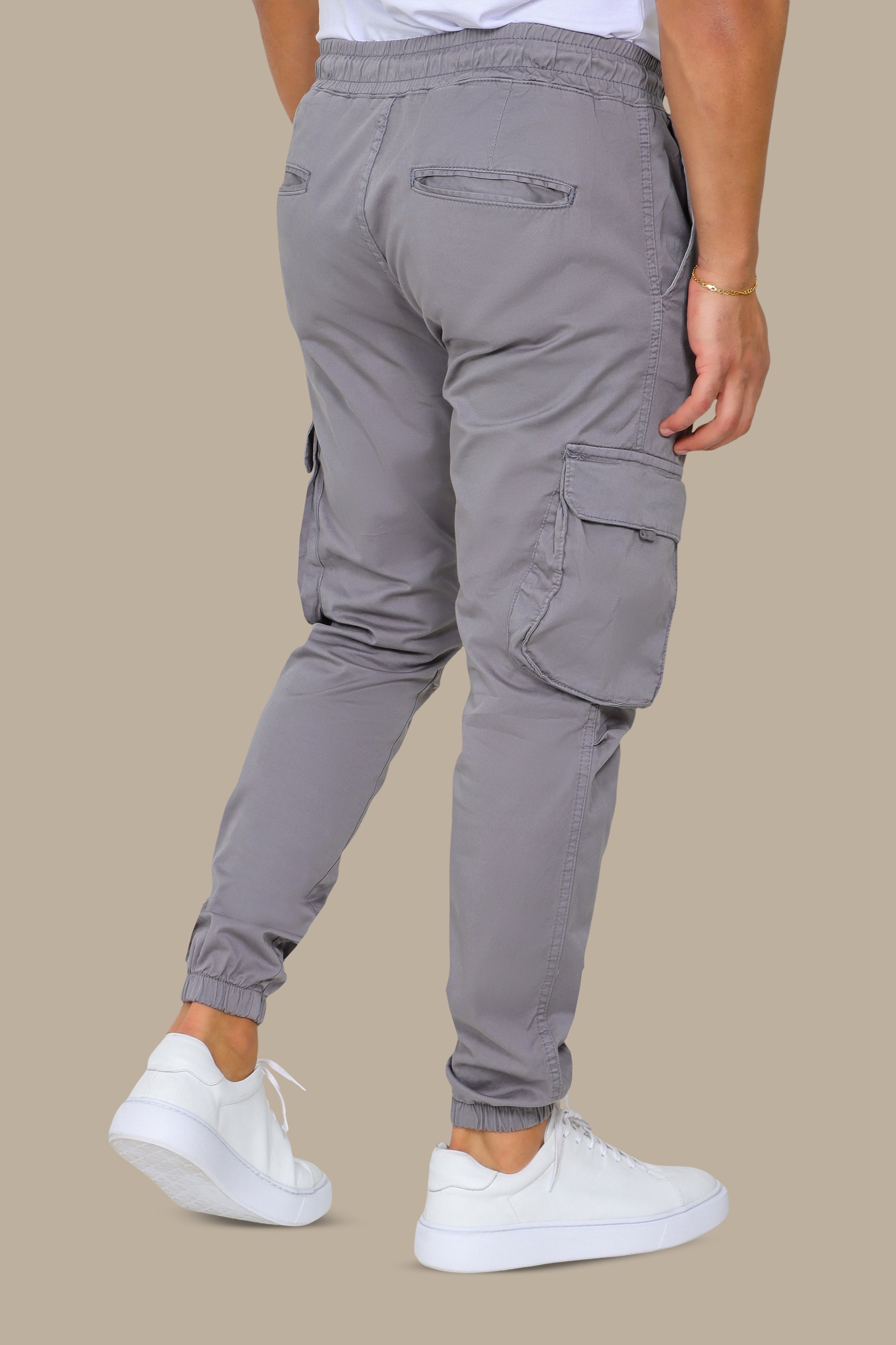 Grey Cargo Pants with Elastic Band