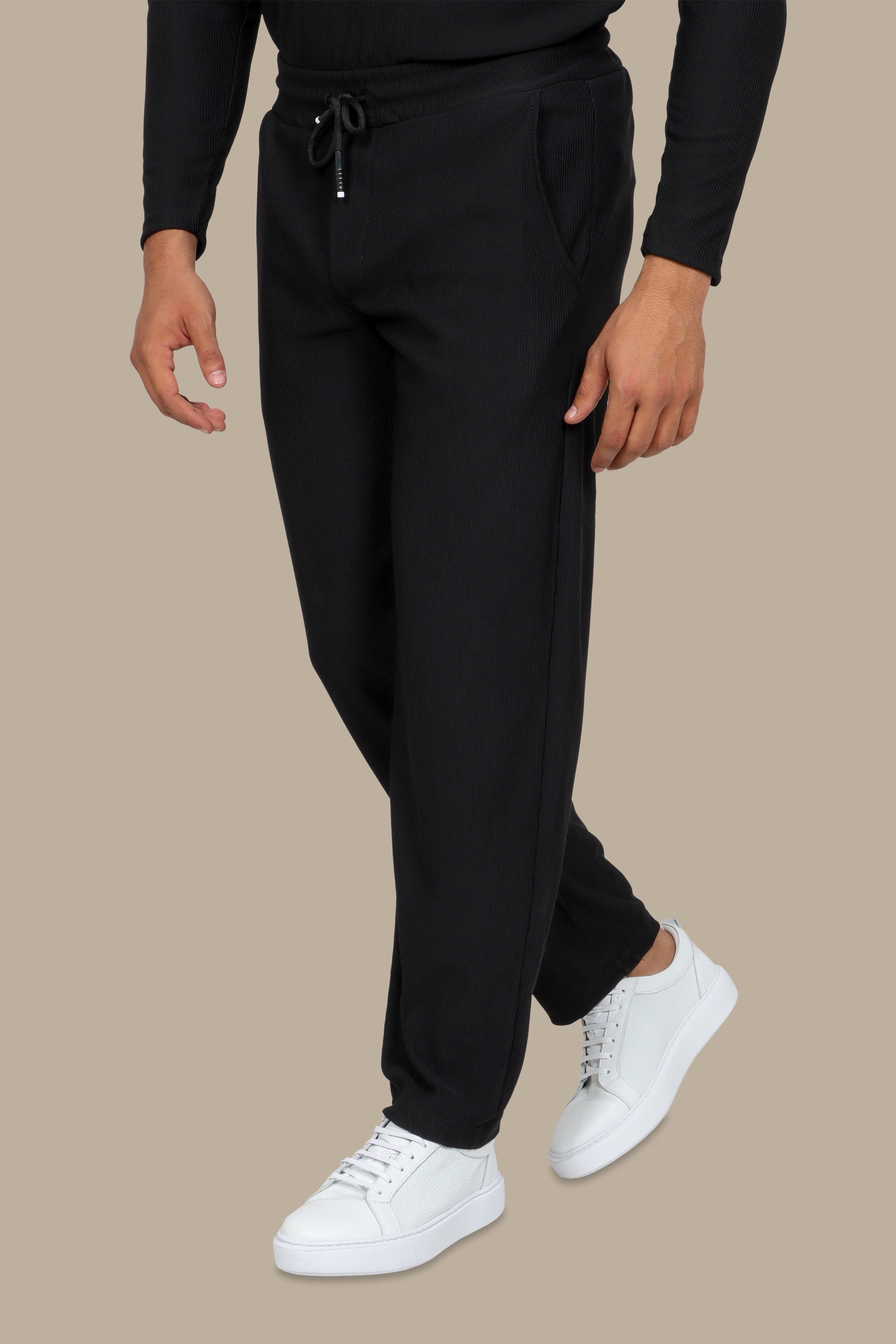 Pant Baggy Ribbed Plain Black