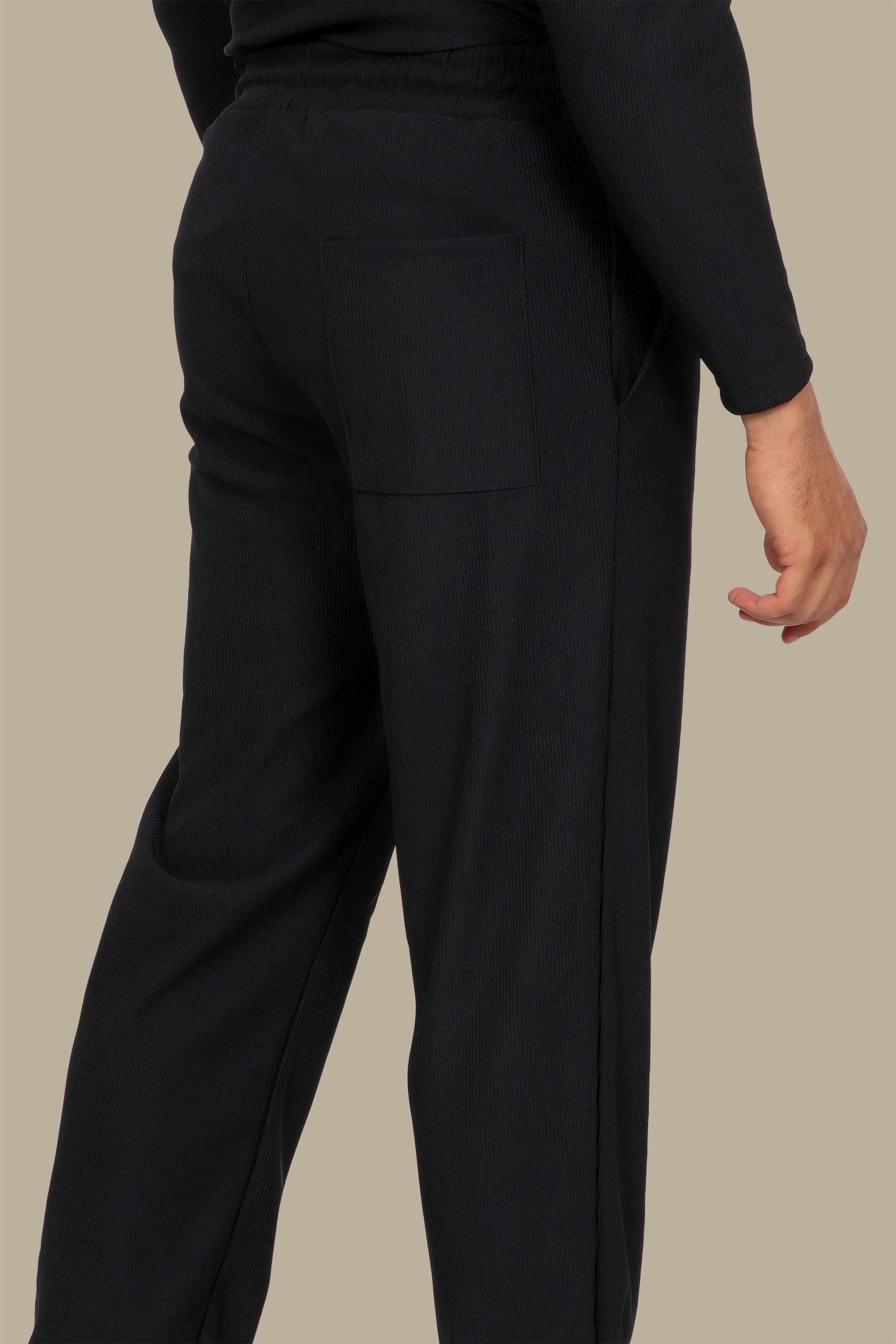 Pant Baggy Ribbed Plain Black