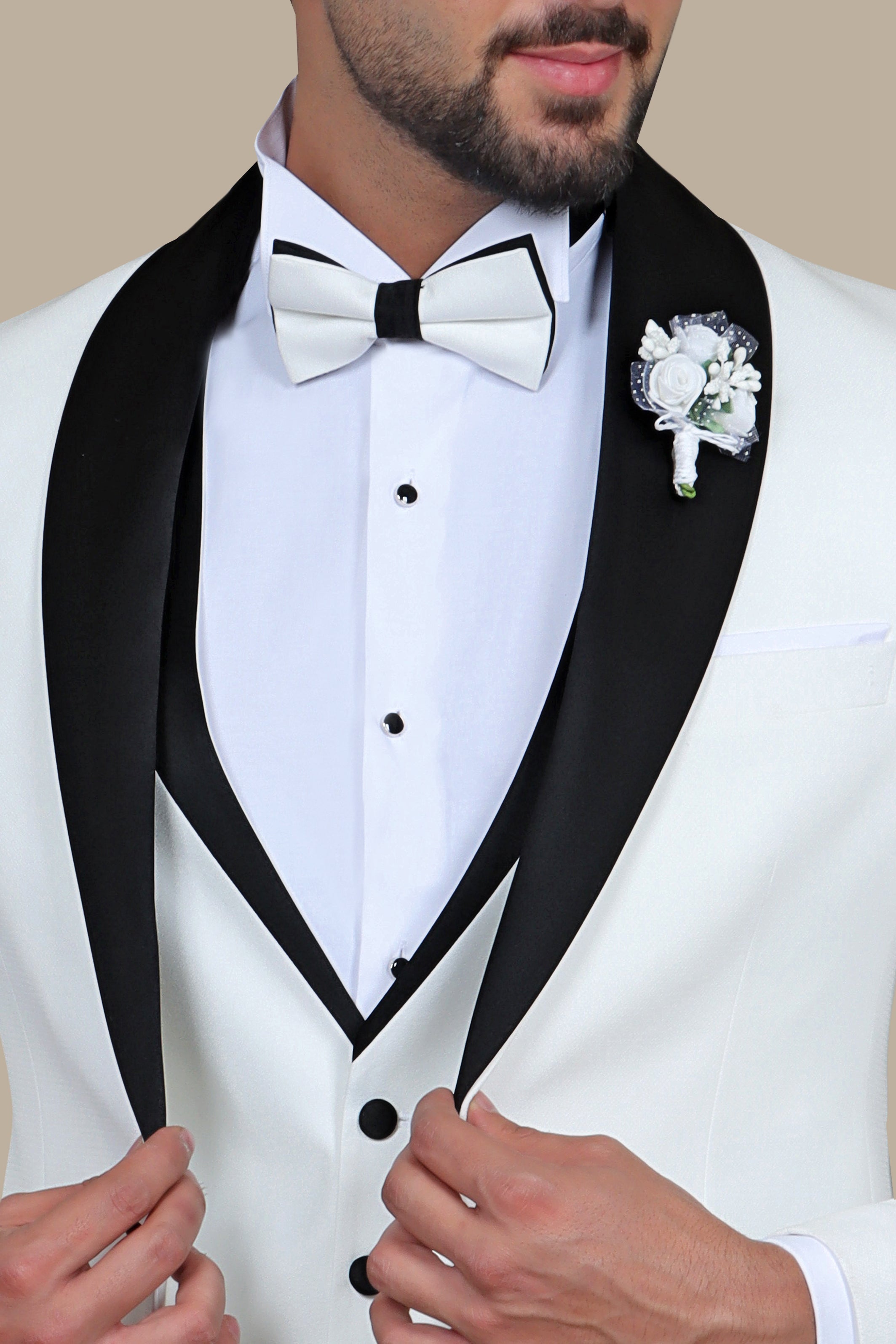 Elegant White Collar 3-Piece Tuxedo Suit