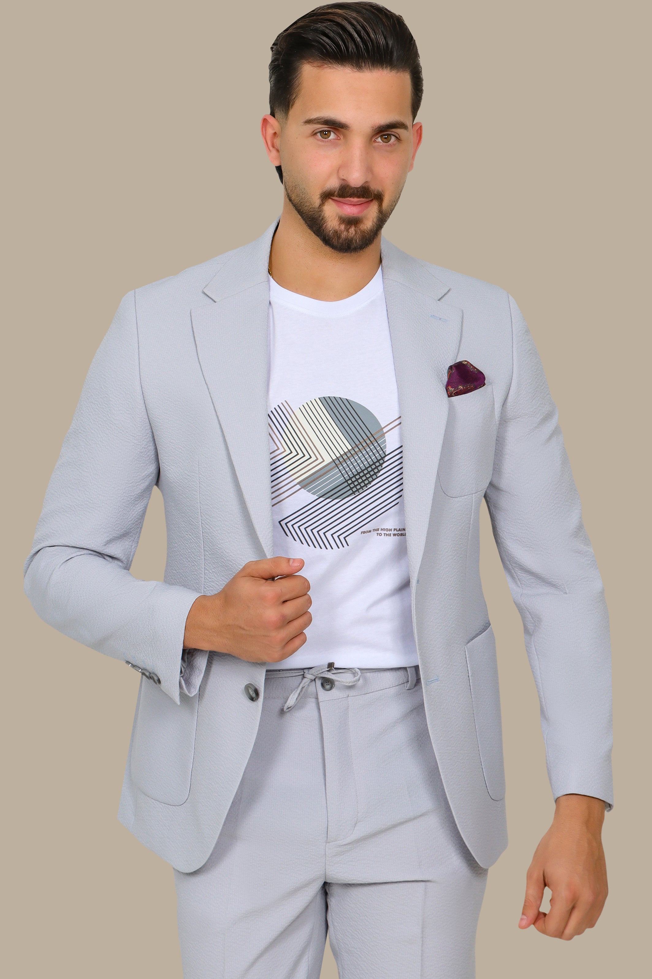 Light Grey Travel Suit with Notch Lapel – 2 Pieces