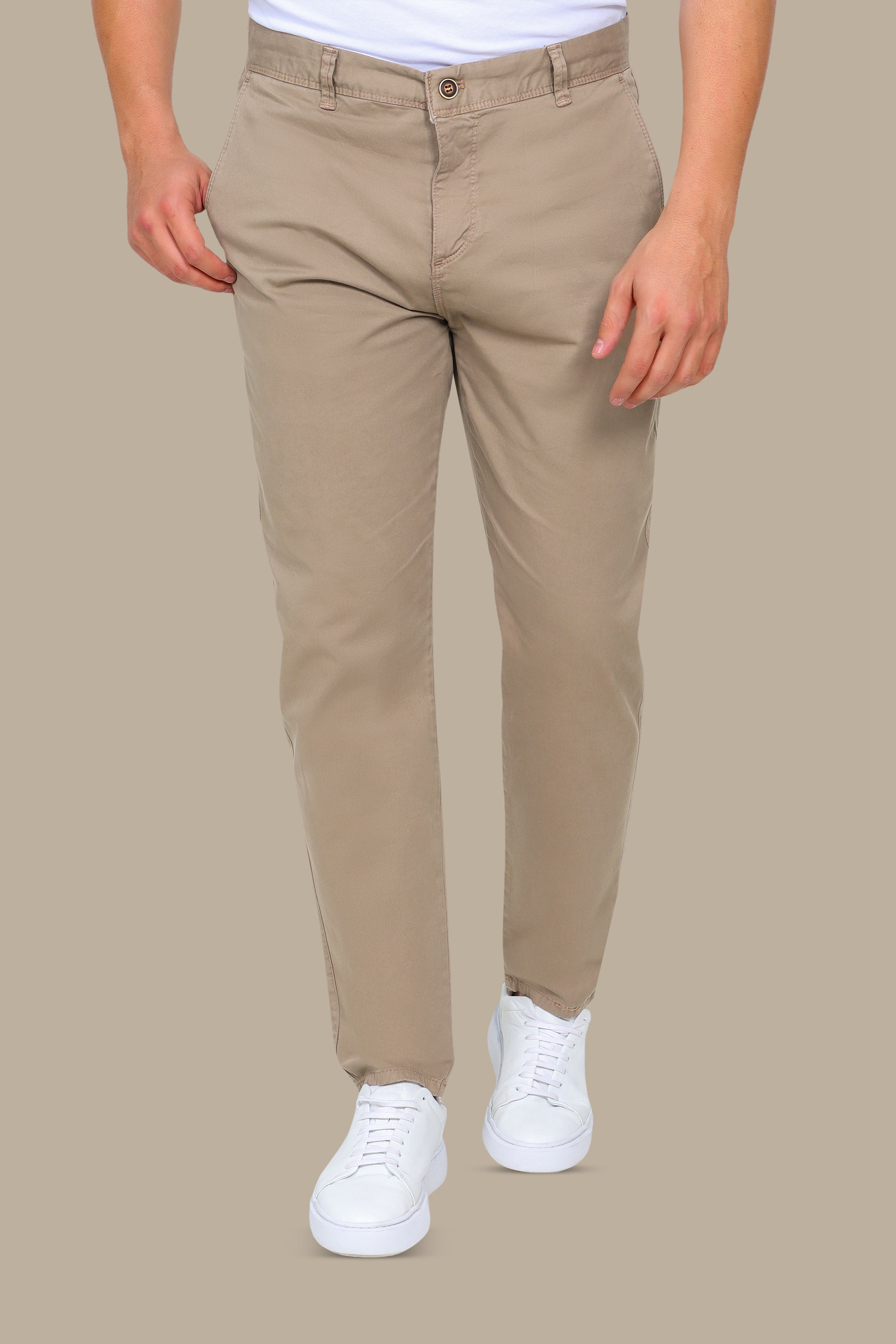 Dark Beige Plain Chino Pants