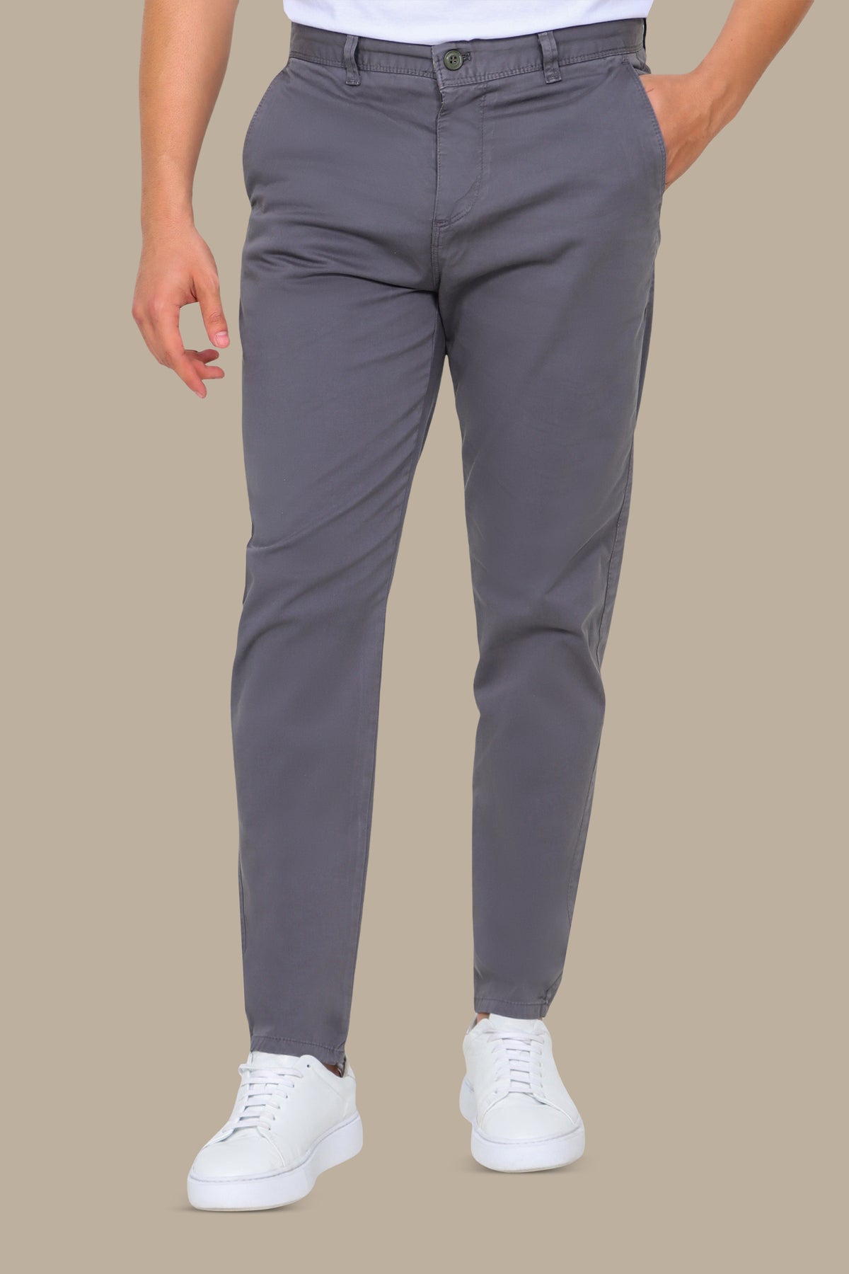 Grey Chino Plain Pants