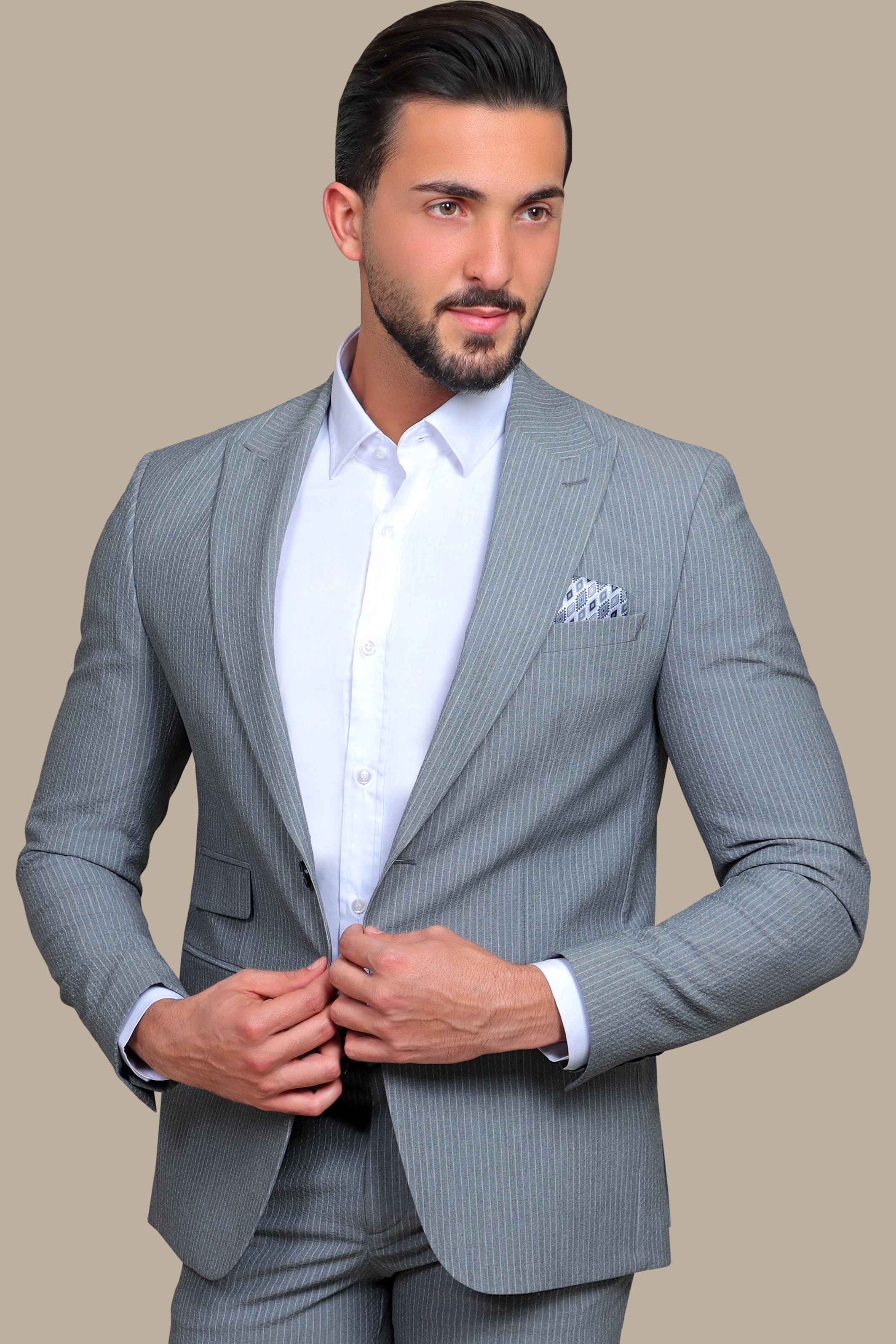 City Chic Travel Suit: Striped Gray Edition