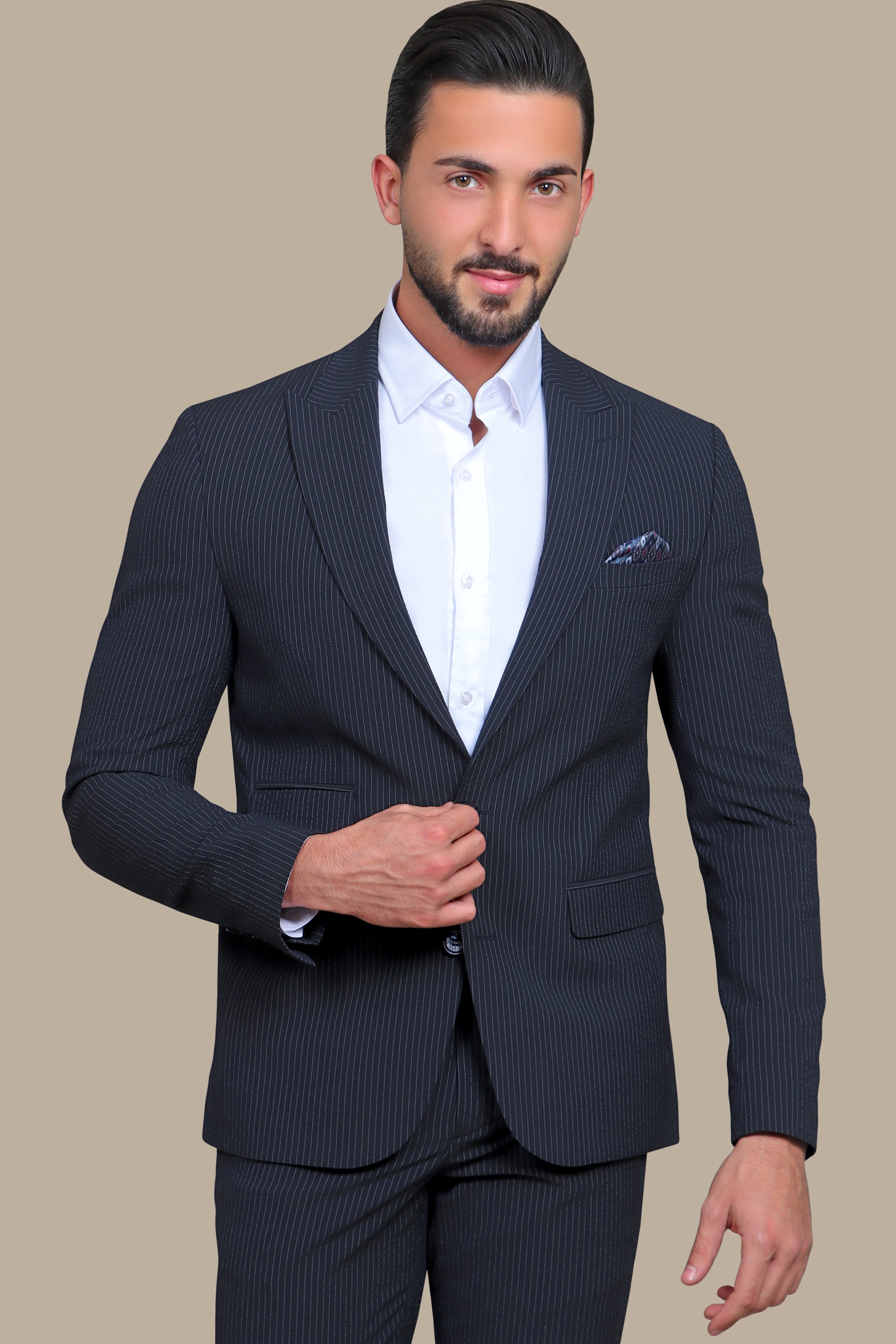 Nautical Elegance Travel Suit: Navy Stripe Edition