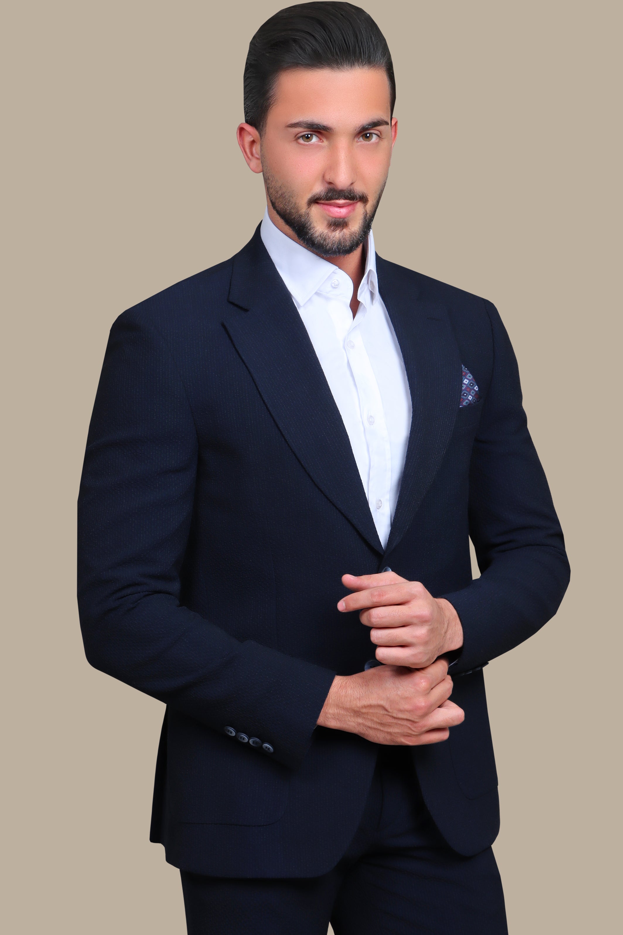 Navy Travel Suit with Patch Pockets