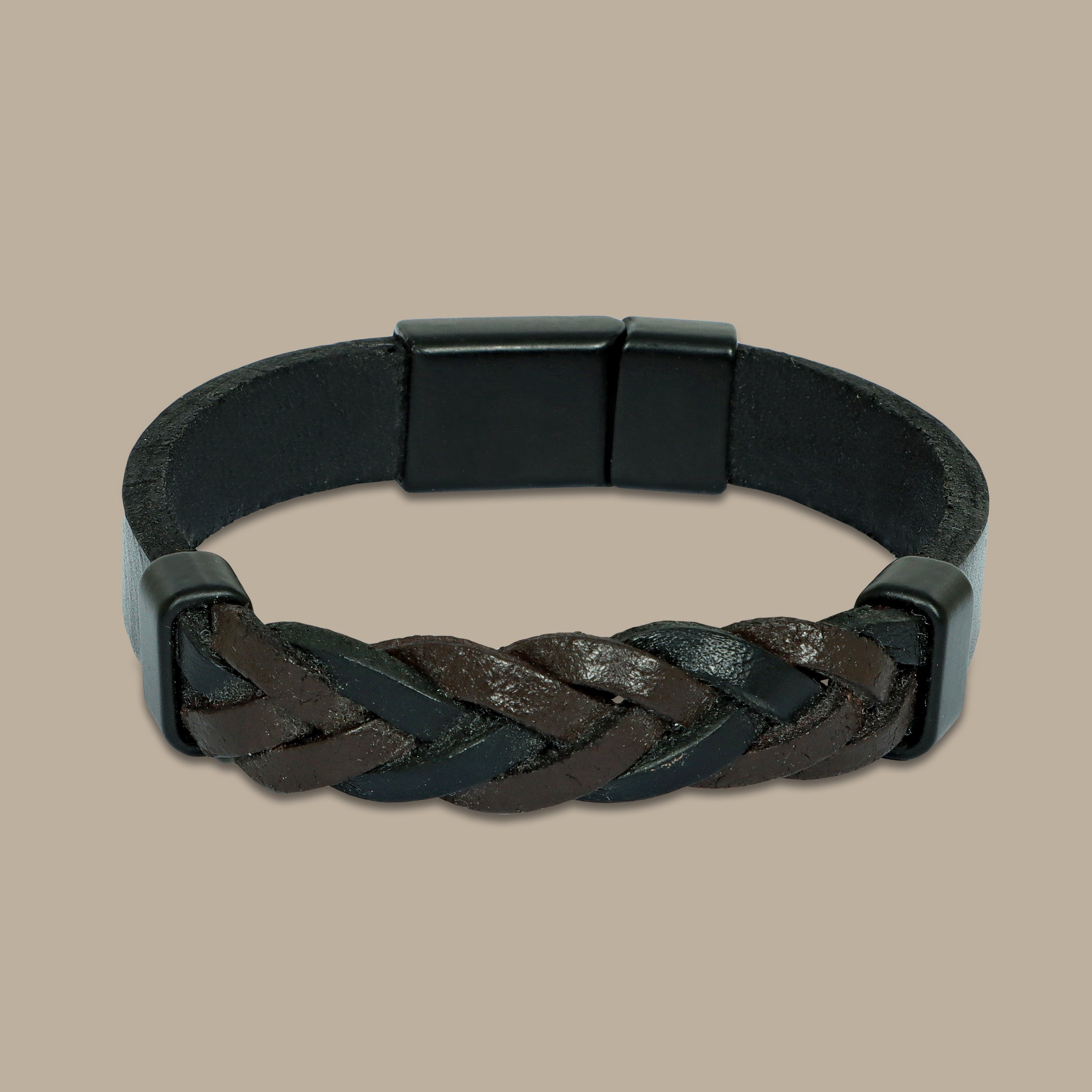 Black Braided Bracelet with Stitched Details