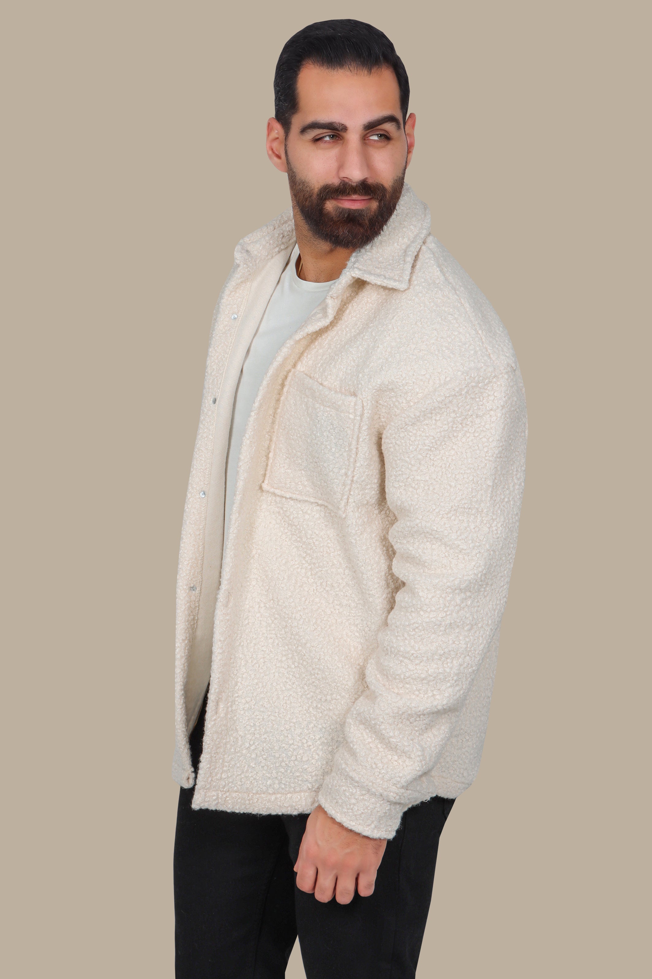 White Wool Oversized Overshirt with Two Pockets