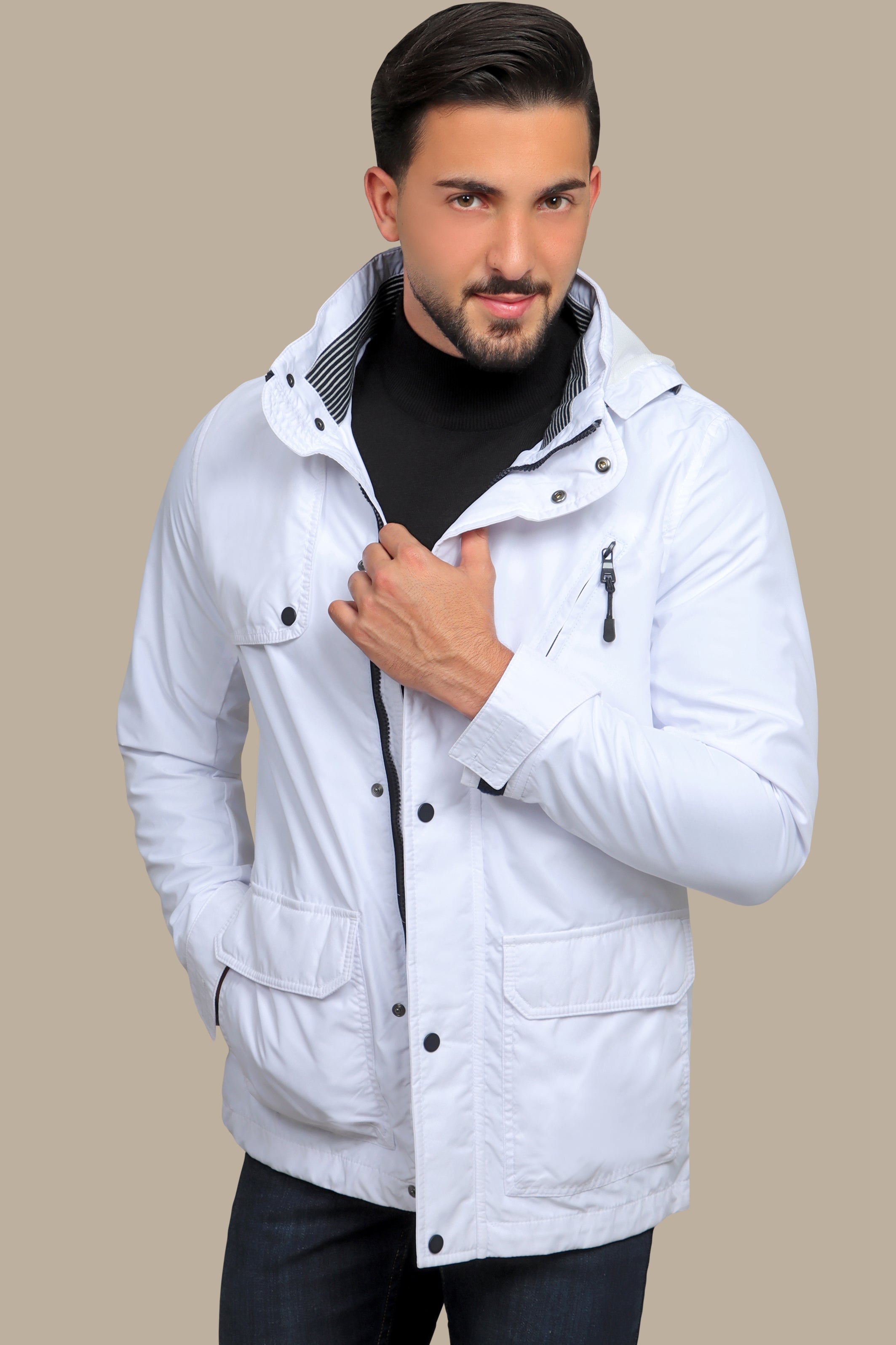 Arctic Breeze: White Windbreaker Jacket for Stylish Versatility