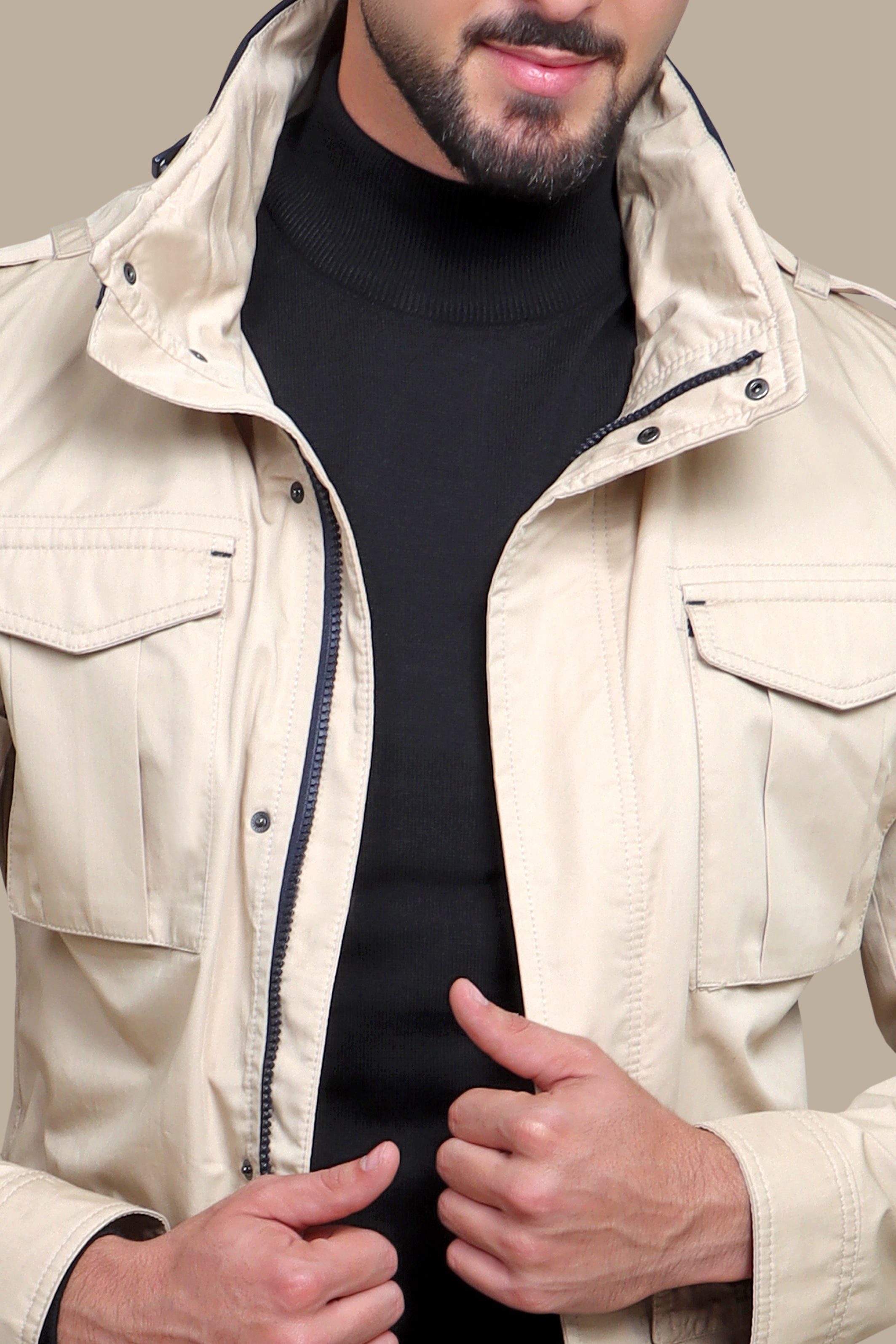 Beige Safari Expedition Jacket: Journey in Style