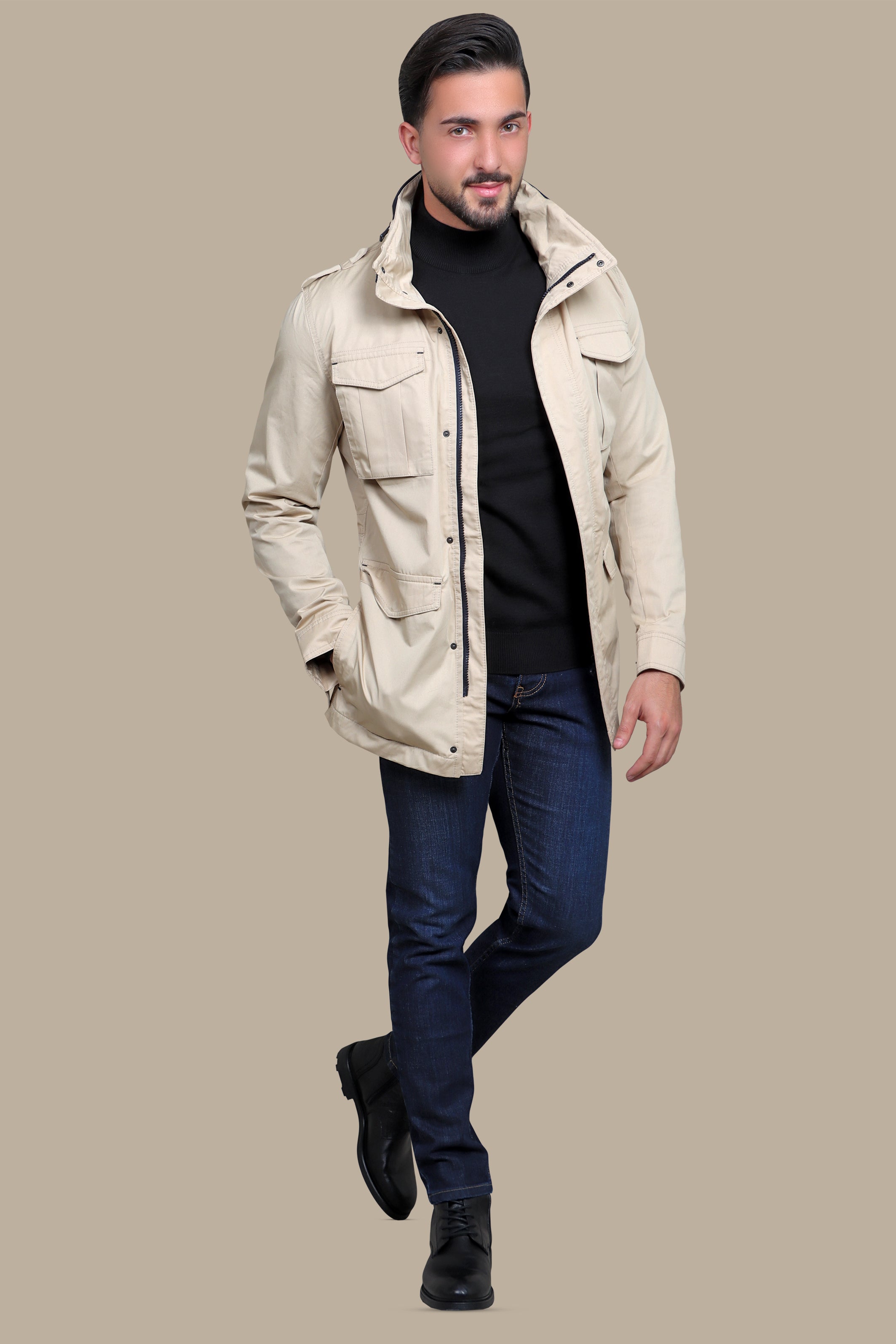 Beige Safari Expedition Jacket: Journey in Style