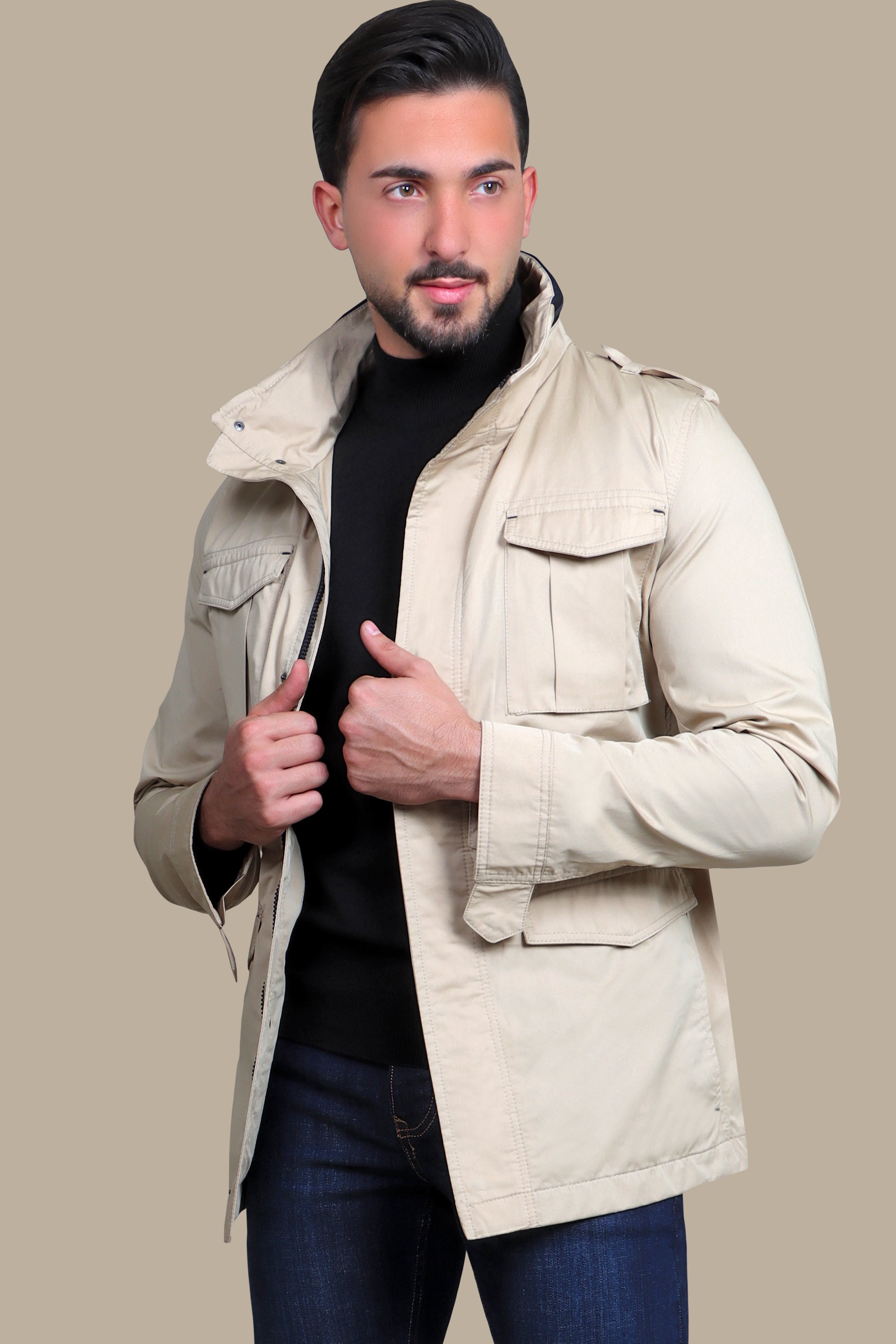 Beige Safari Expedition Jacket: Journey in Style