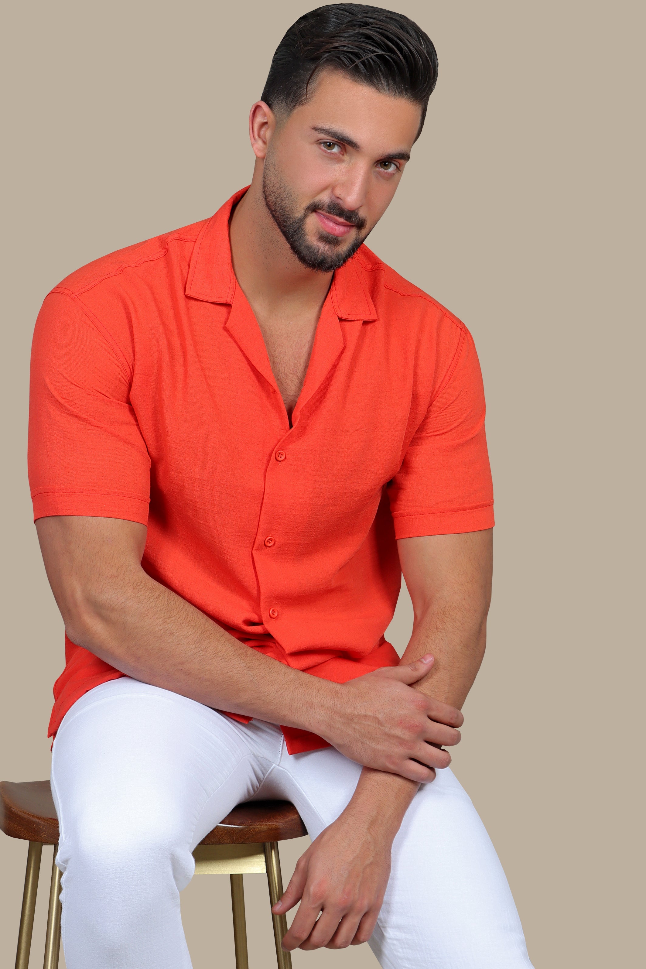 Coral Breeze: Linen Elegance in Short Sleeve Shirt