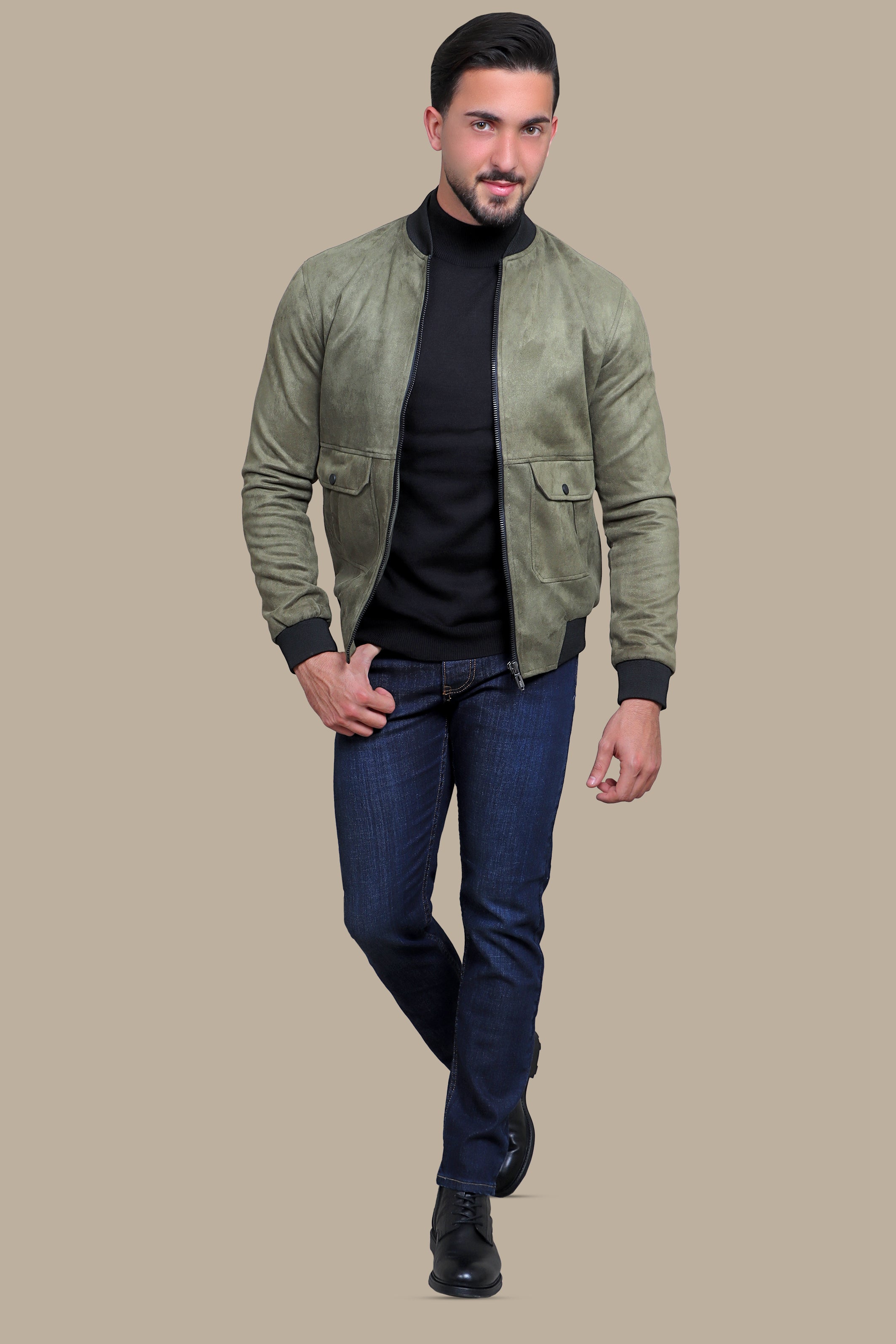 Khaki Coolness: Col Mao Blouson Jacket