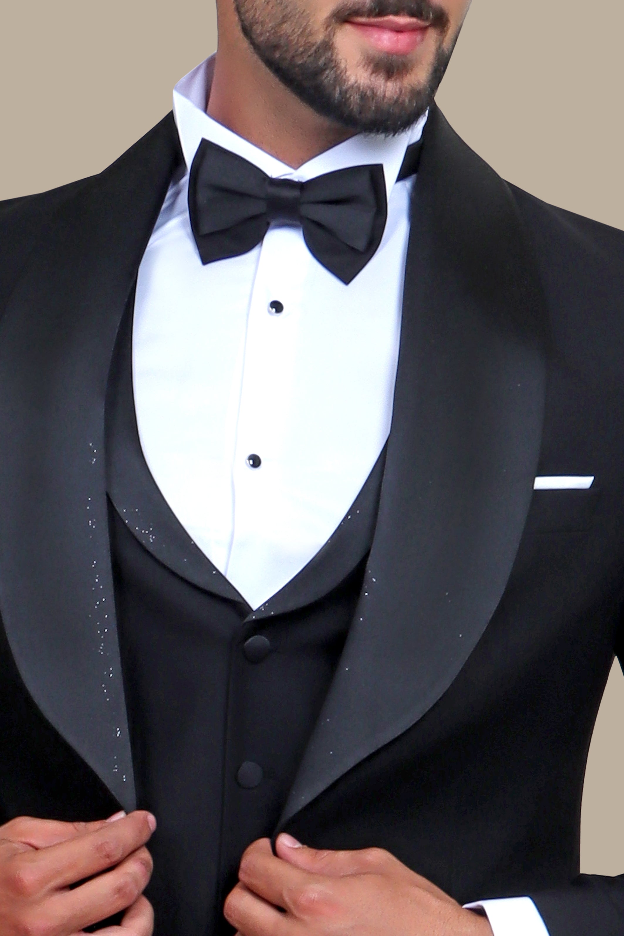 Black Glitter Wide Collar Tuxedo - 4 Piece Set