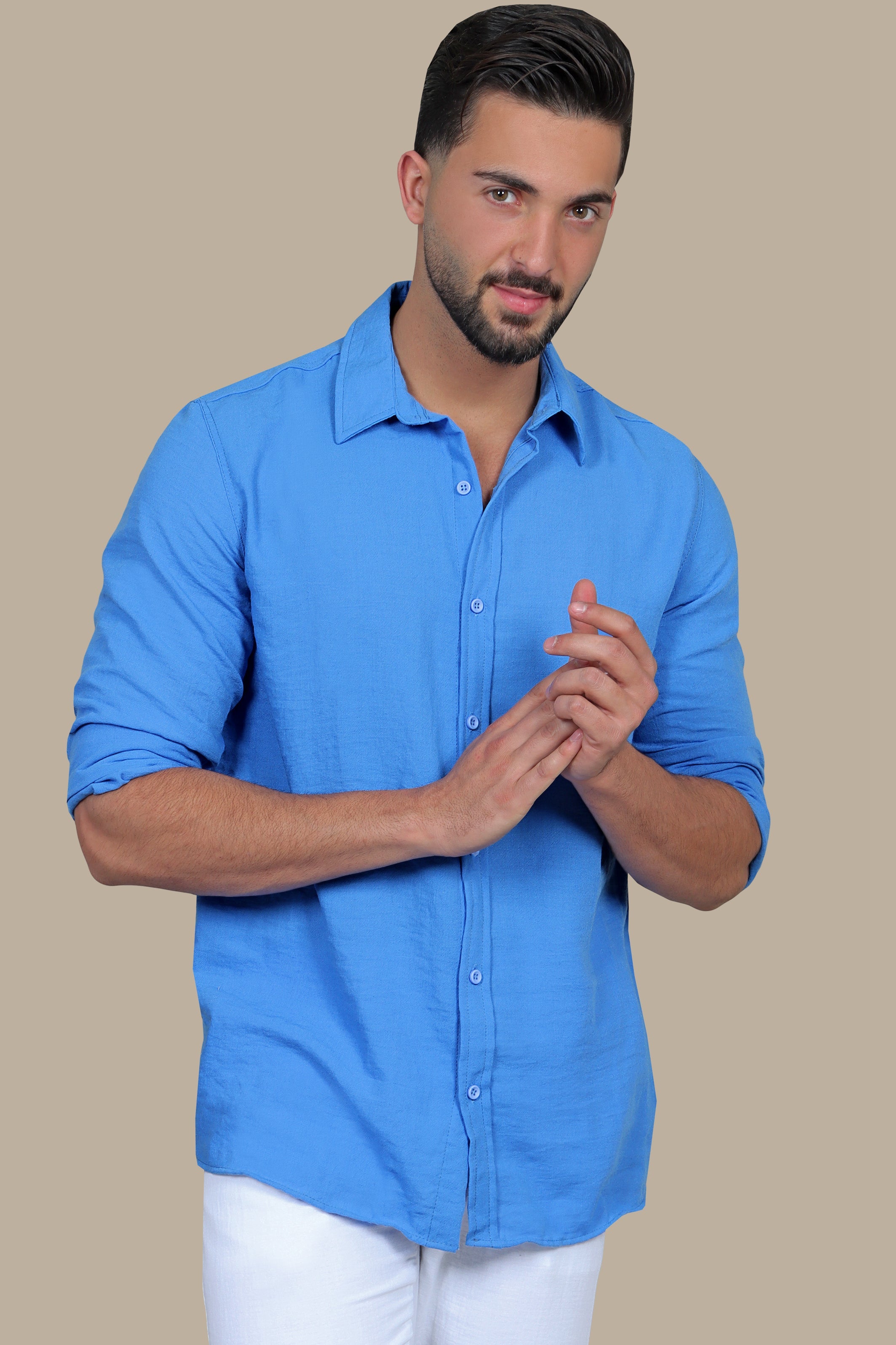 Blue Horizon: Classic Long Sleeve Linen Shirt