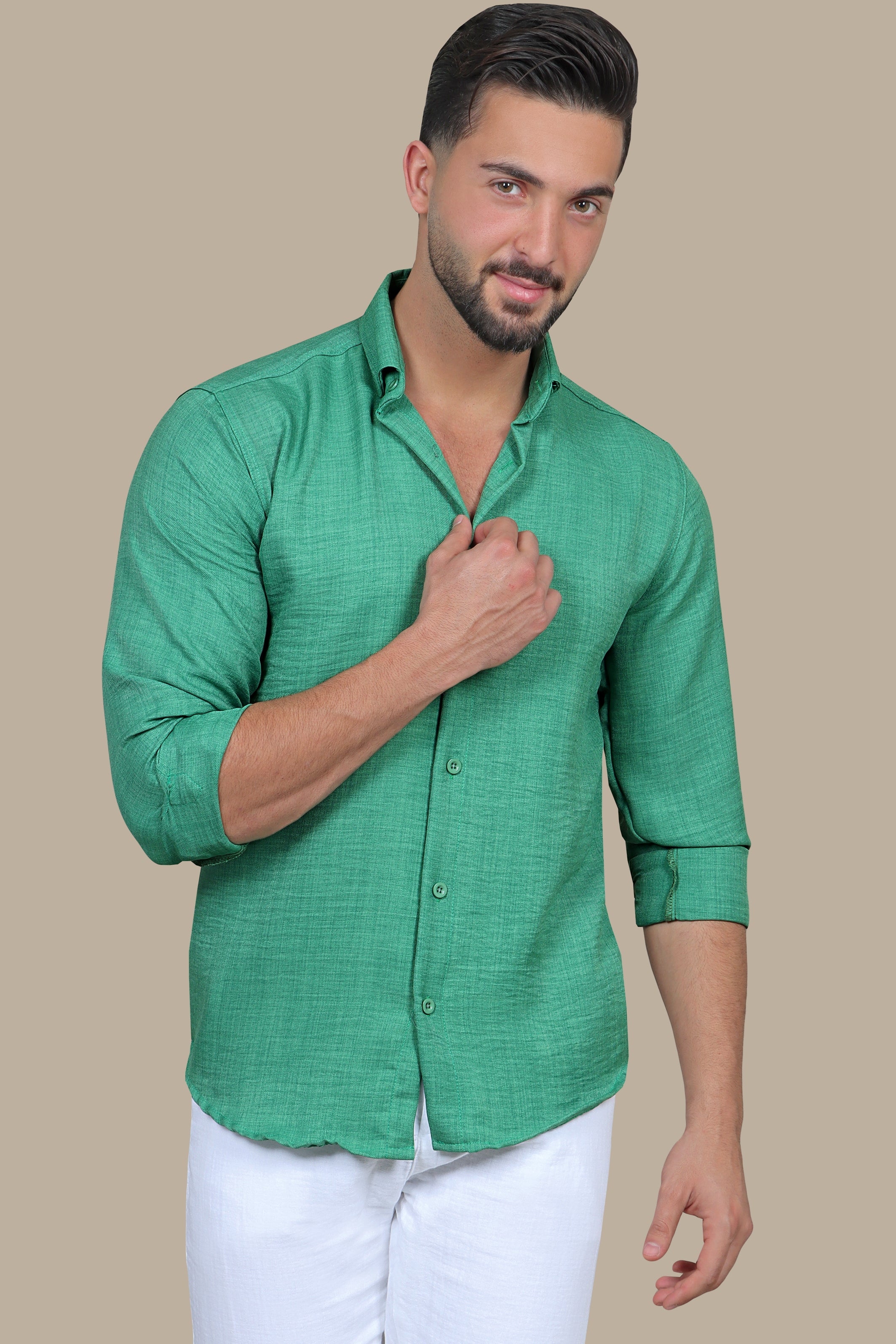 Evergreen Elegance: Classic Long Sleeve Linen Shirt