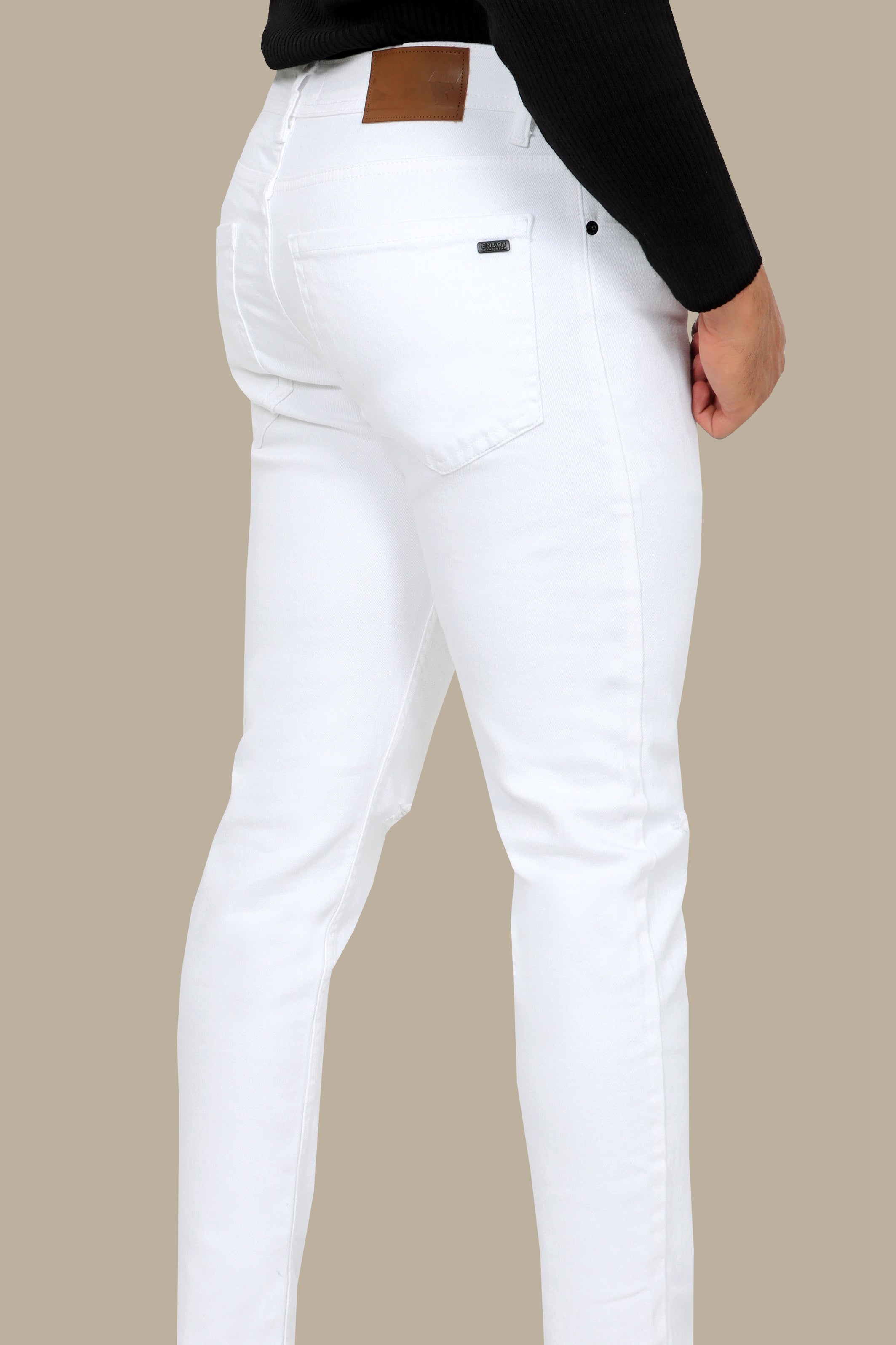 White Slim Fit Jeans with Knee Rips