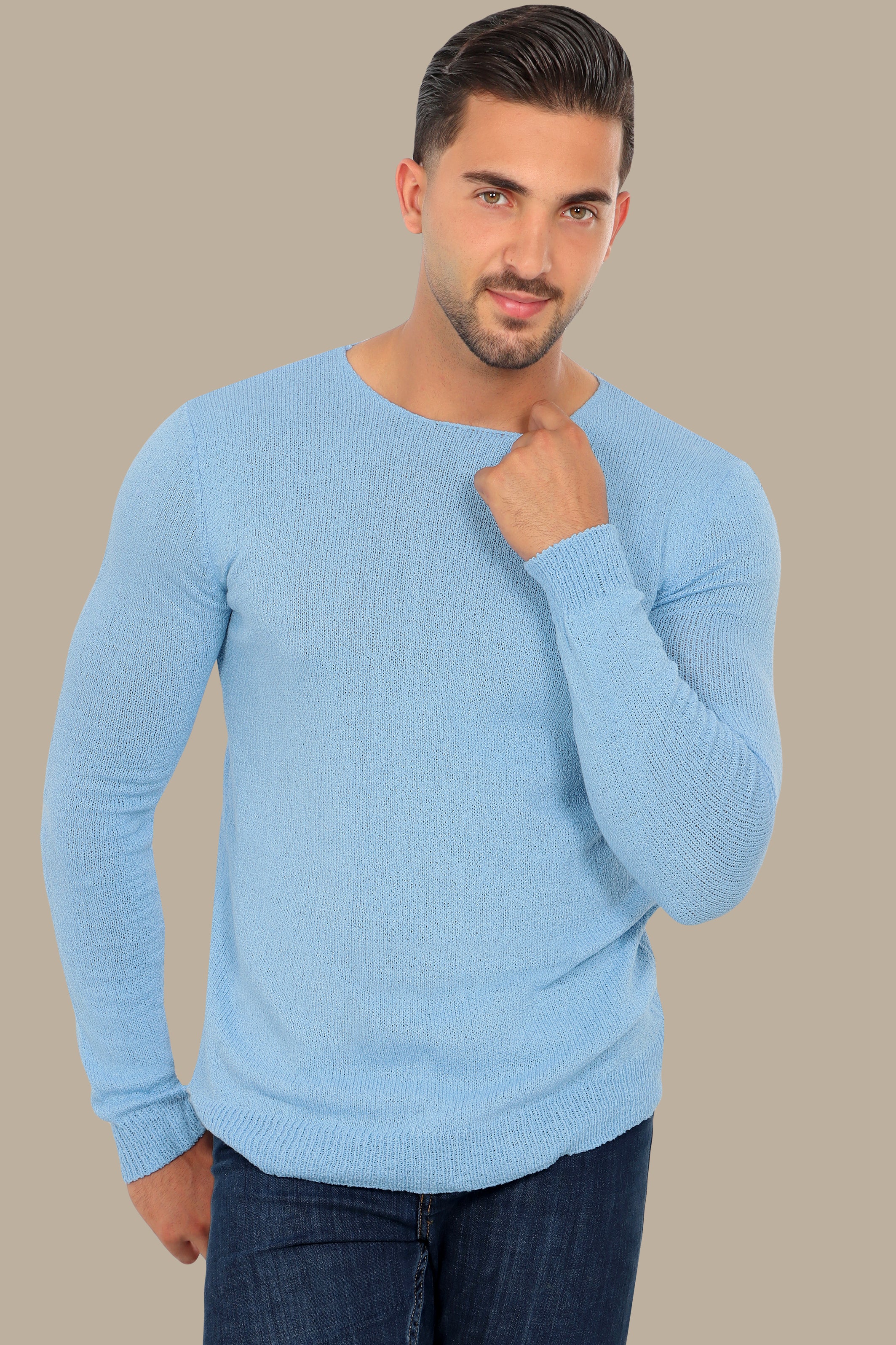 Classic Comfort: Light Blue Mercerized Plain Sweater