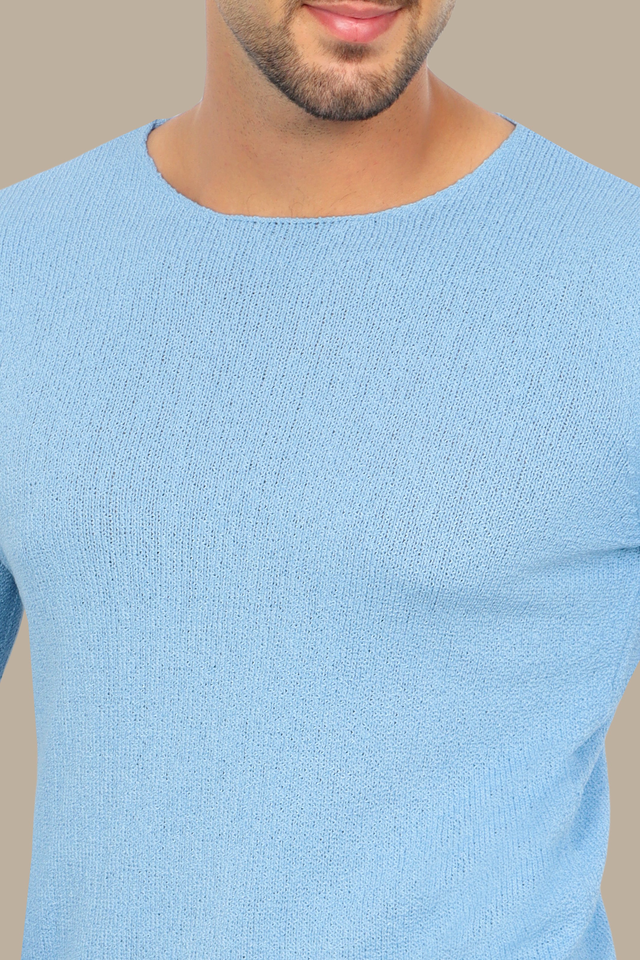 Classic Comfort: Light Blue Mercerized Plain Sweater