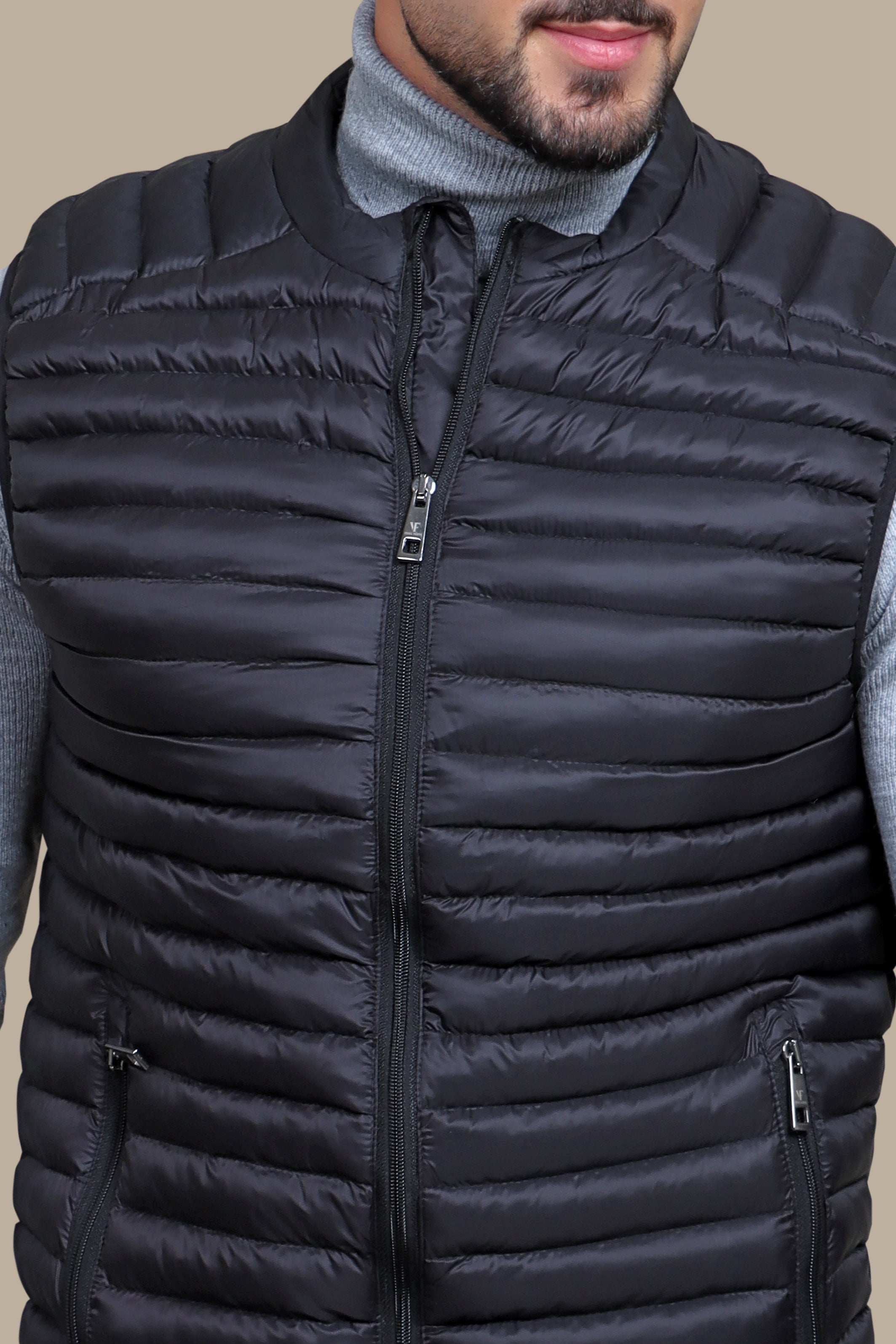 Nocturnal Trek: Black Padded Puffer Vest for Urban Explorations