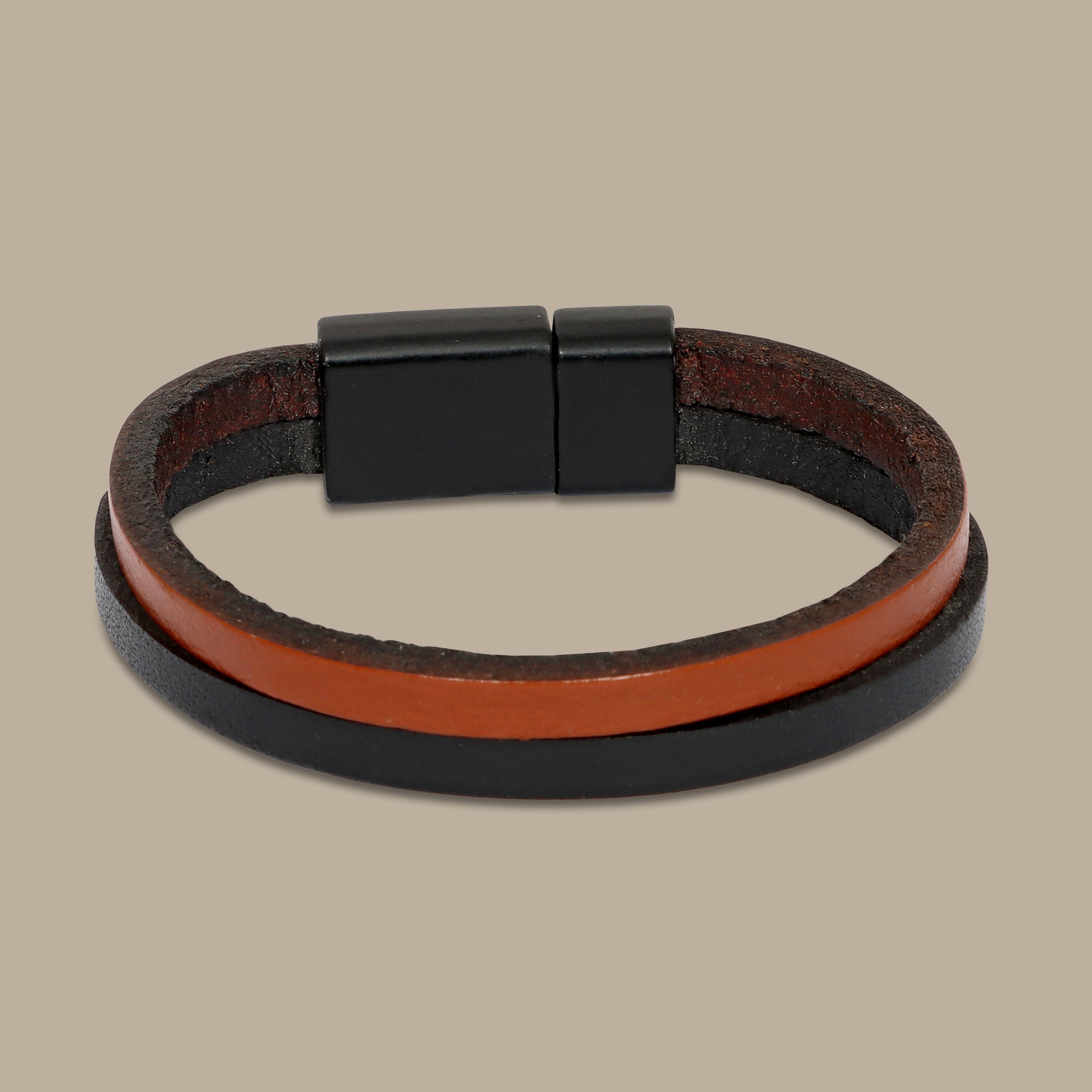 Two-Tone Leather Bracelet: Havane & Dark Blue