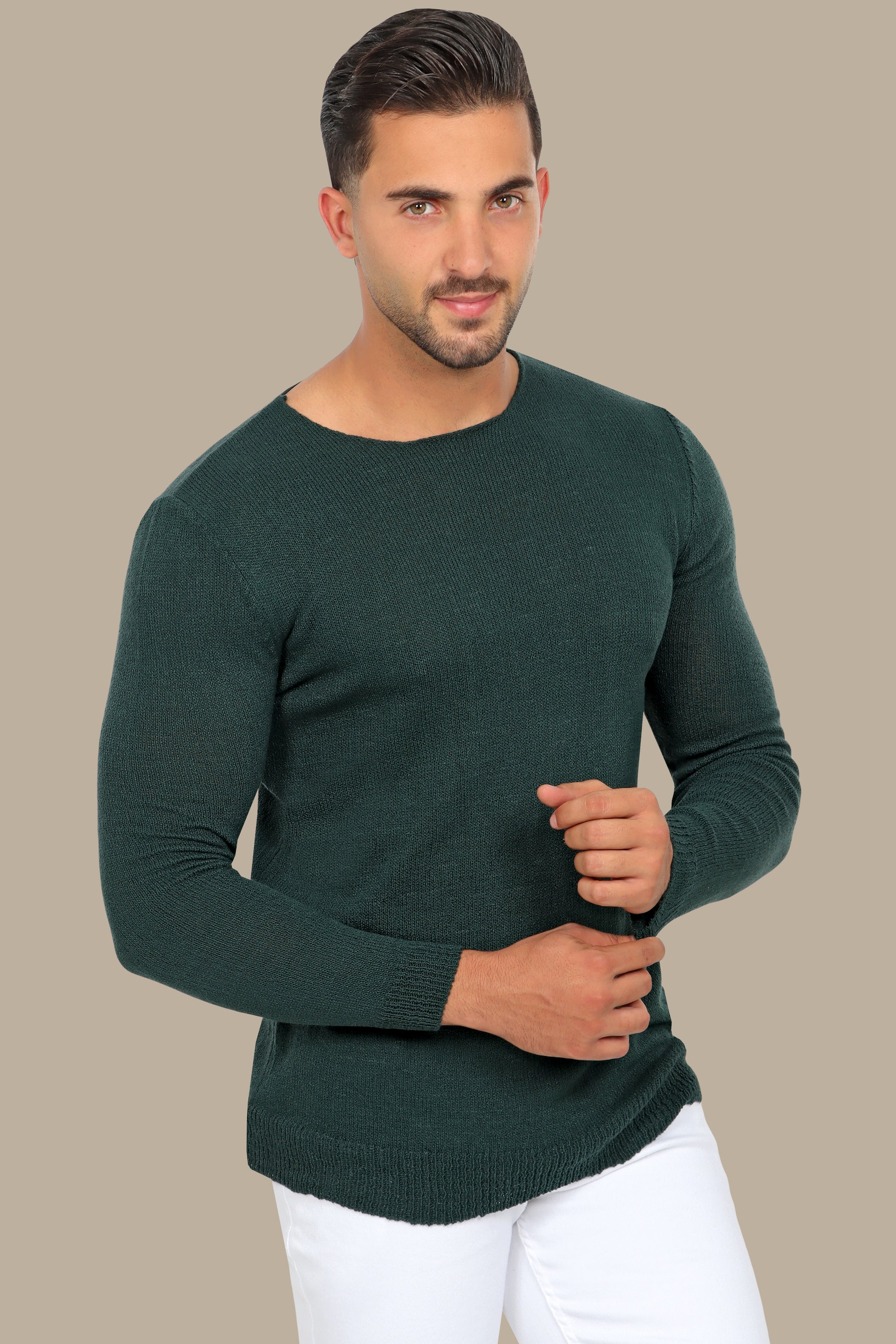 Classic Comfort: Green Mercerized Plain Sweater