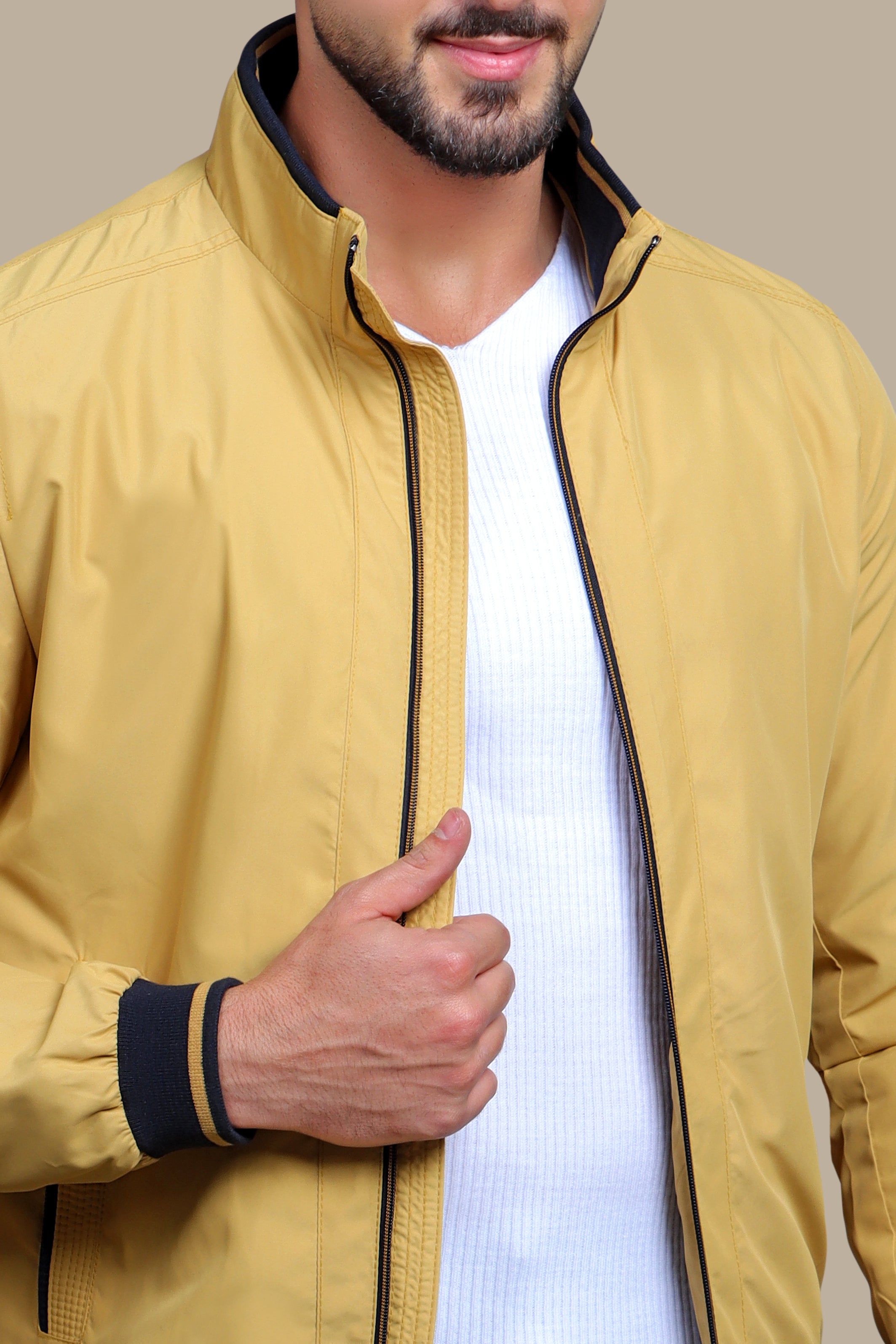 Mustard Piping Blouson Jacket: Bold Style in Every Stitch