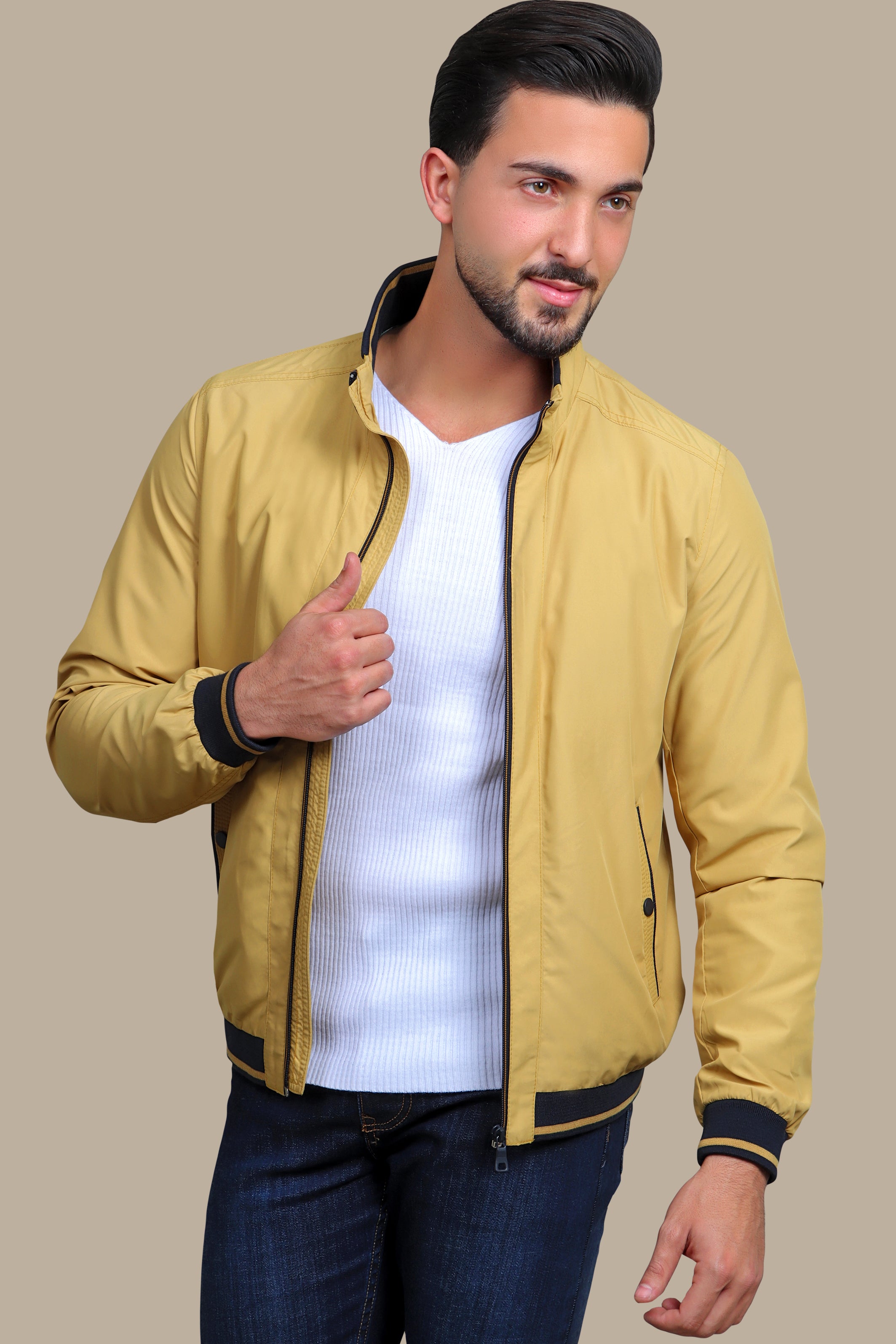 Mustard Piping Blouson Jacket: Bold Style in Every Stitch