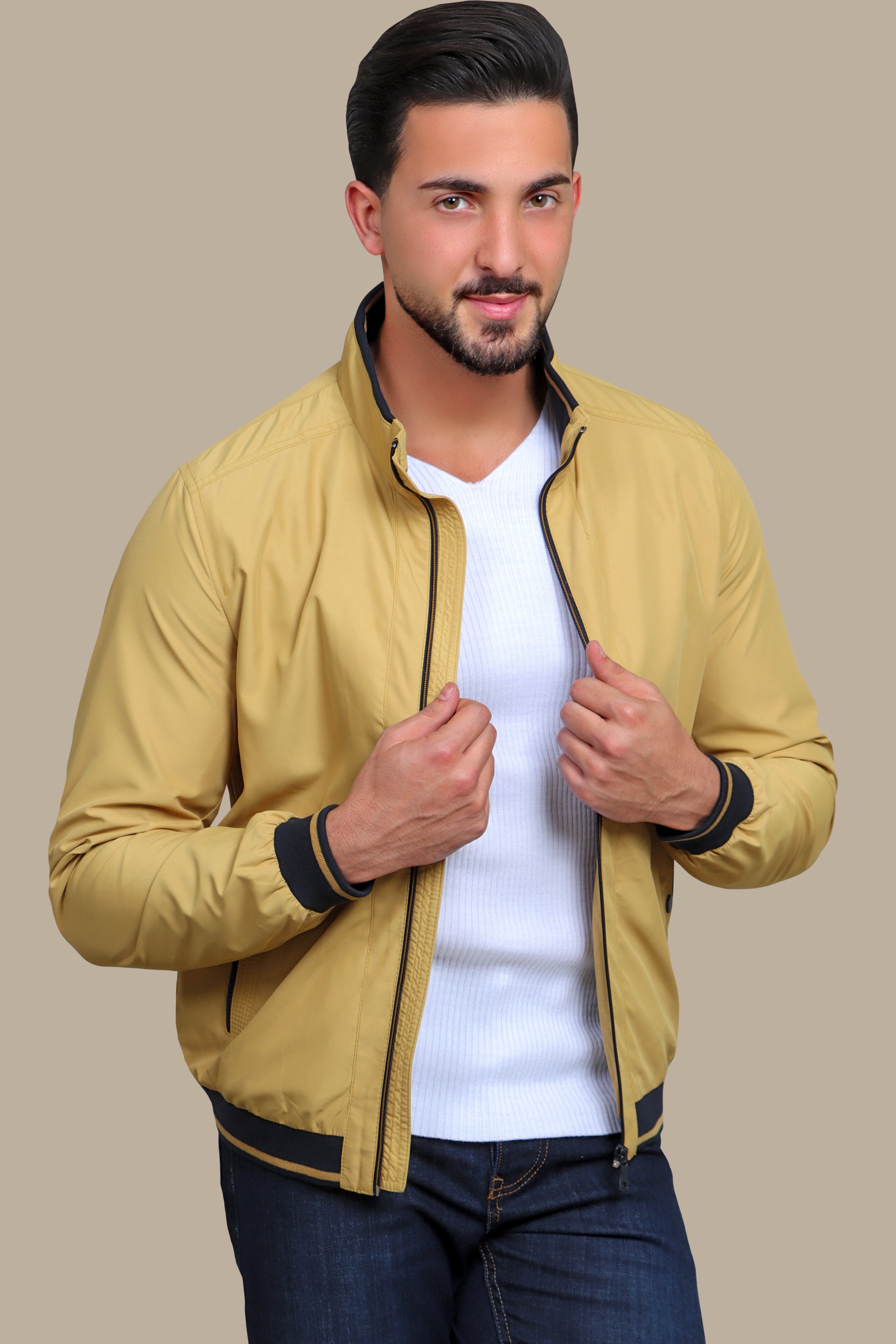 Mustard Piping Blouson Jacket: Bold Style in Every Stitch