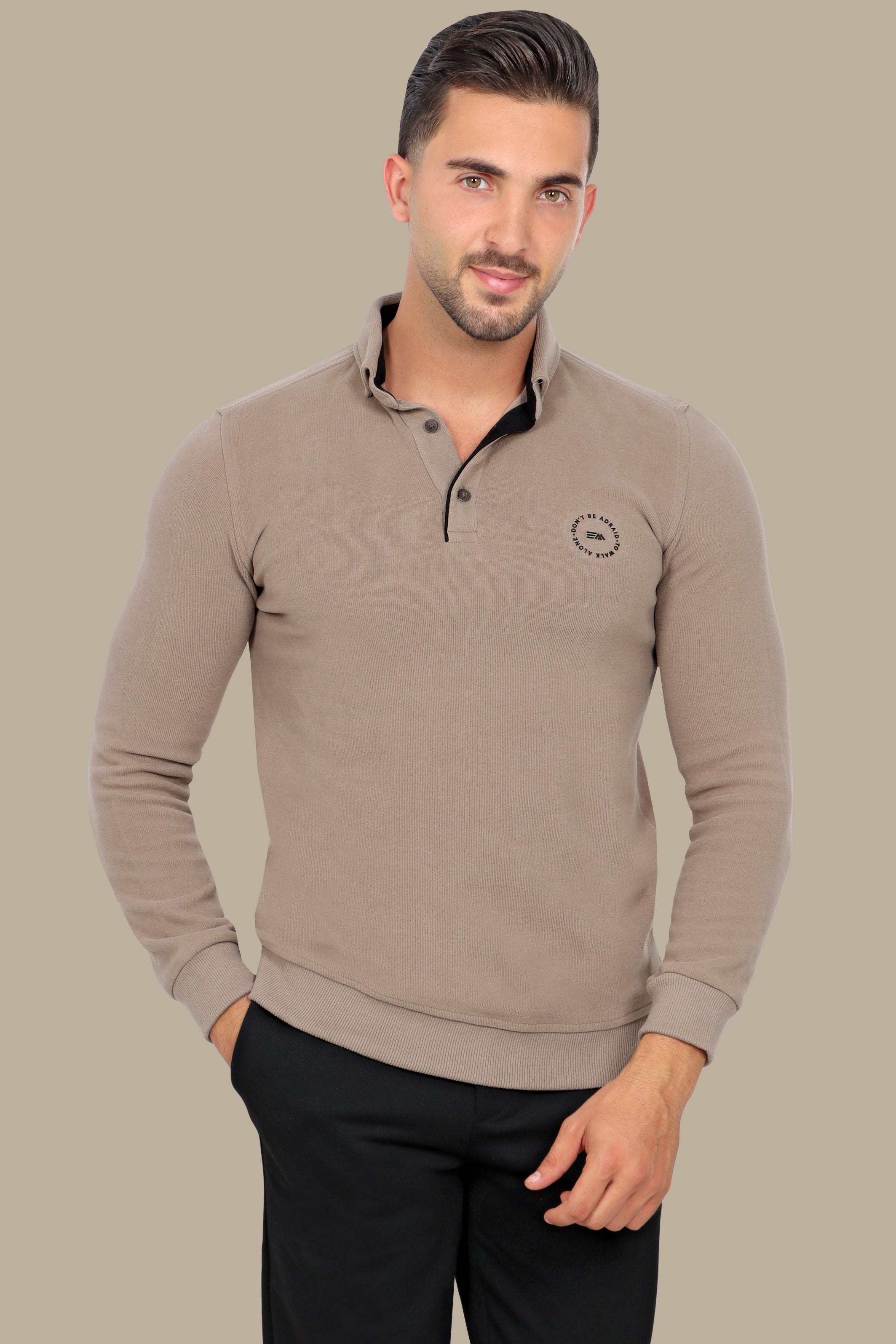 Sleek Elegance: Beige Velvet Polo