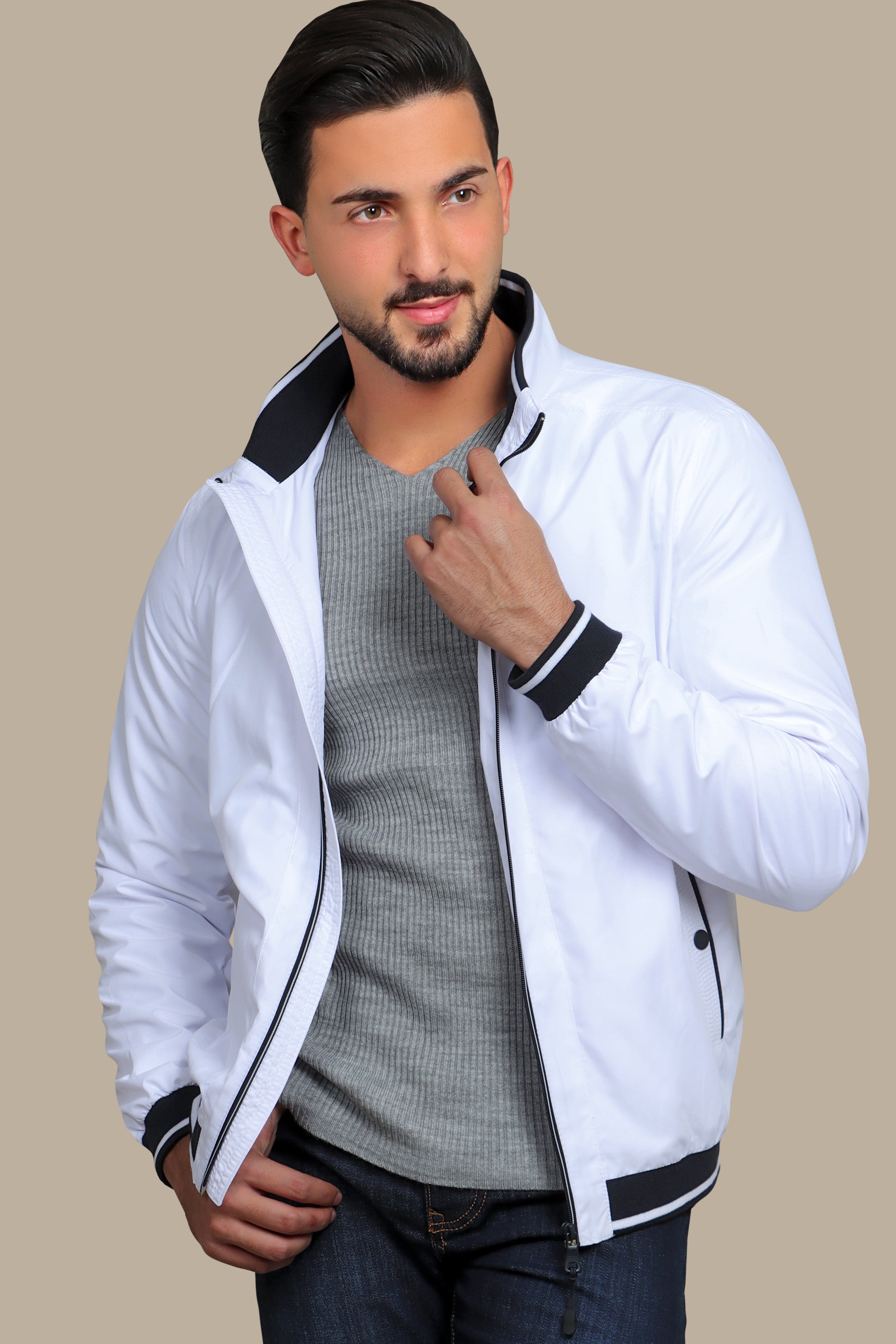 Jacket Blouson Piping | Black / White