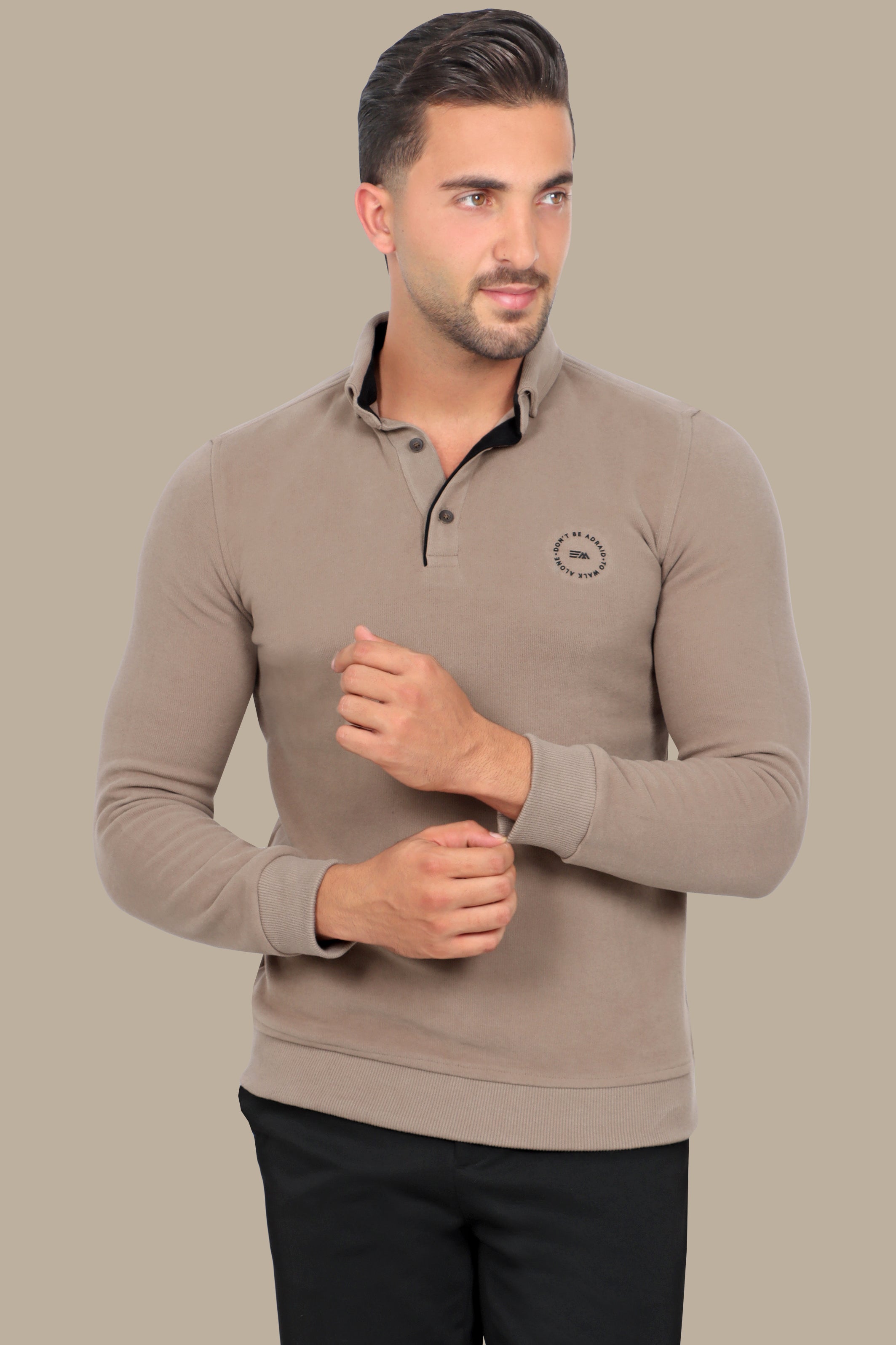 Sleek Elegance: Beige Velvet Polo