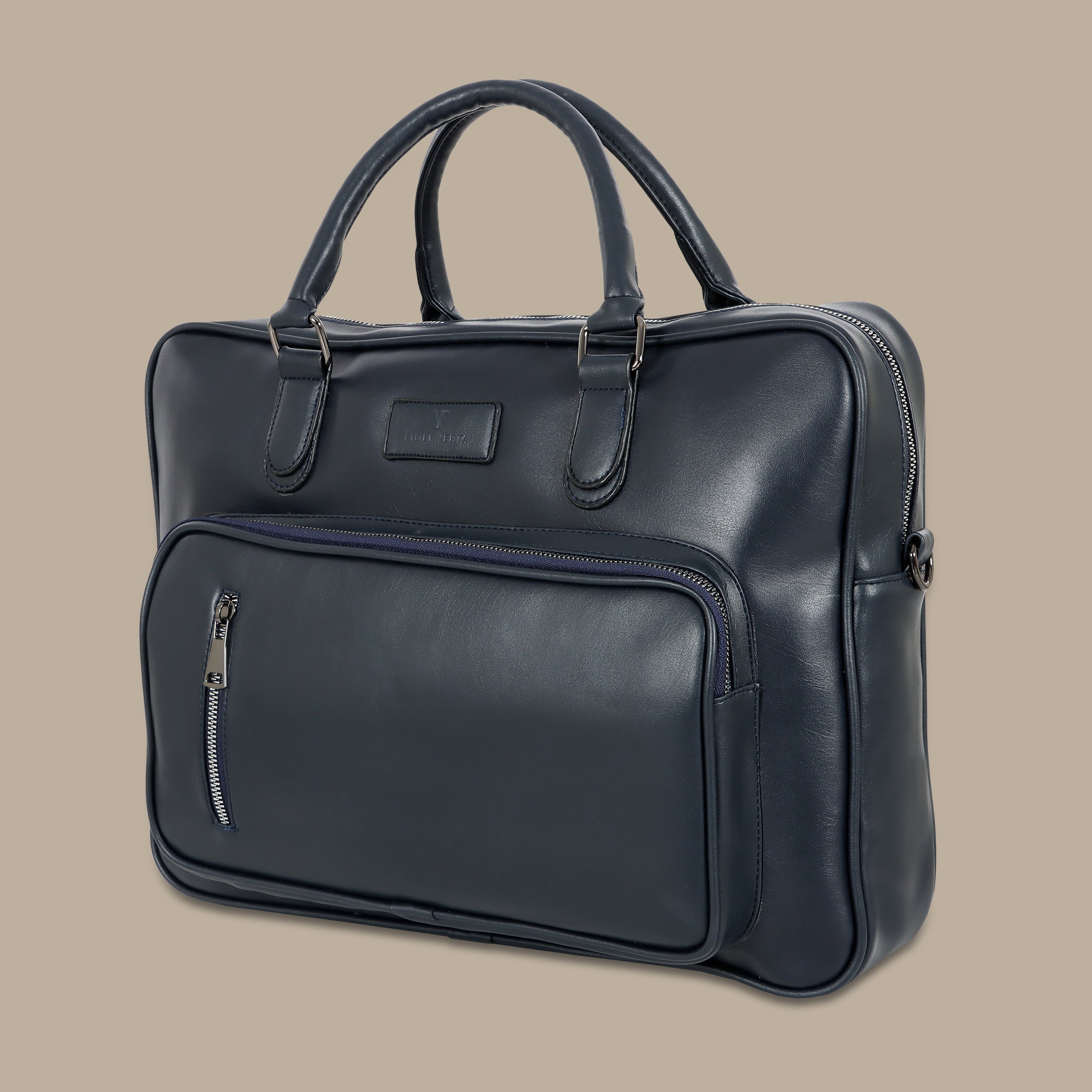 Refined Navy Leather Laptop Bag