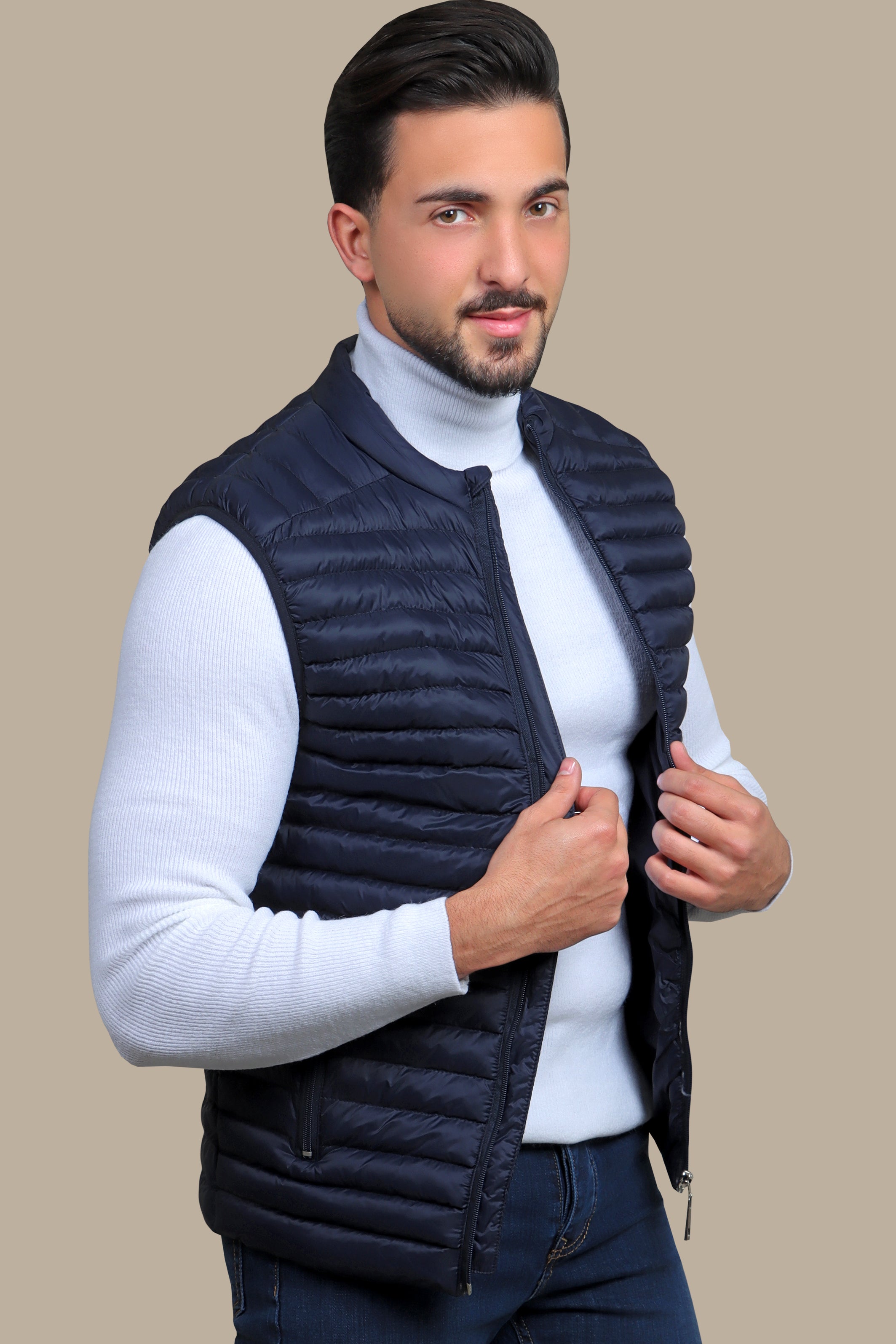 Midnight Luxe: Navy Padded Puffer Vest for Sleek Comfort